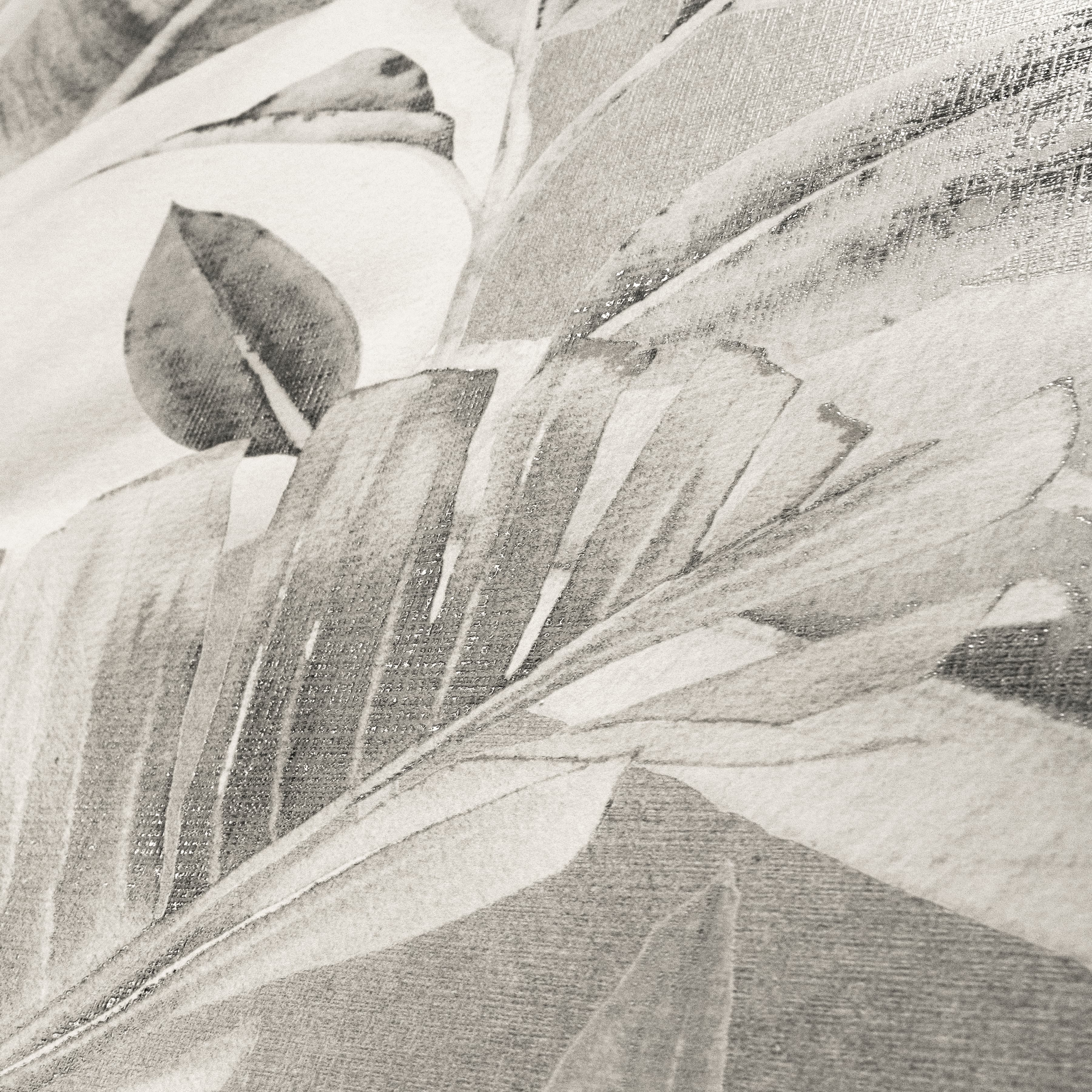 Sage Fog Matte porcelain slab flat view showing tropical banana leaf and calla lily pattern in sage green, grey, and ivory hues