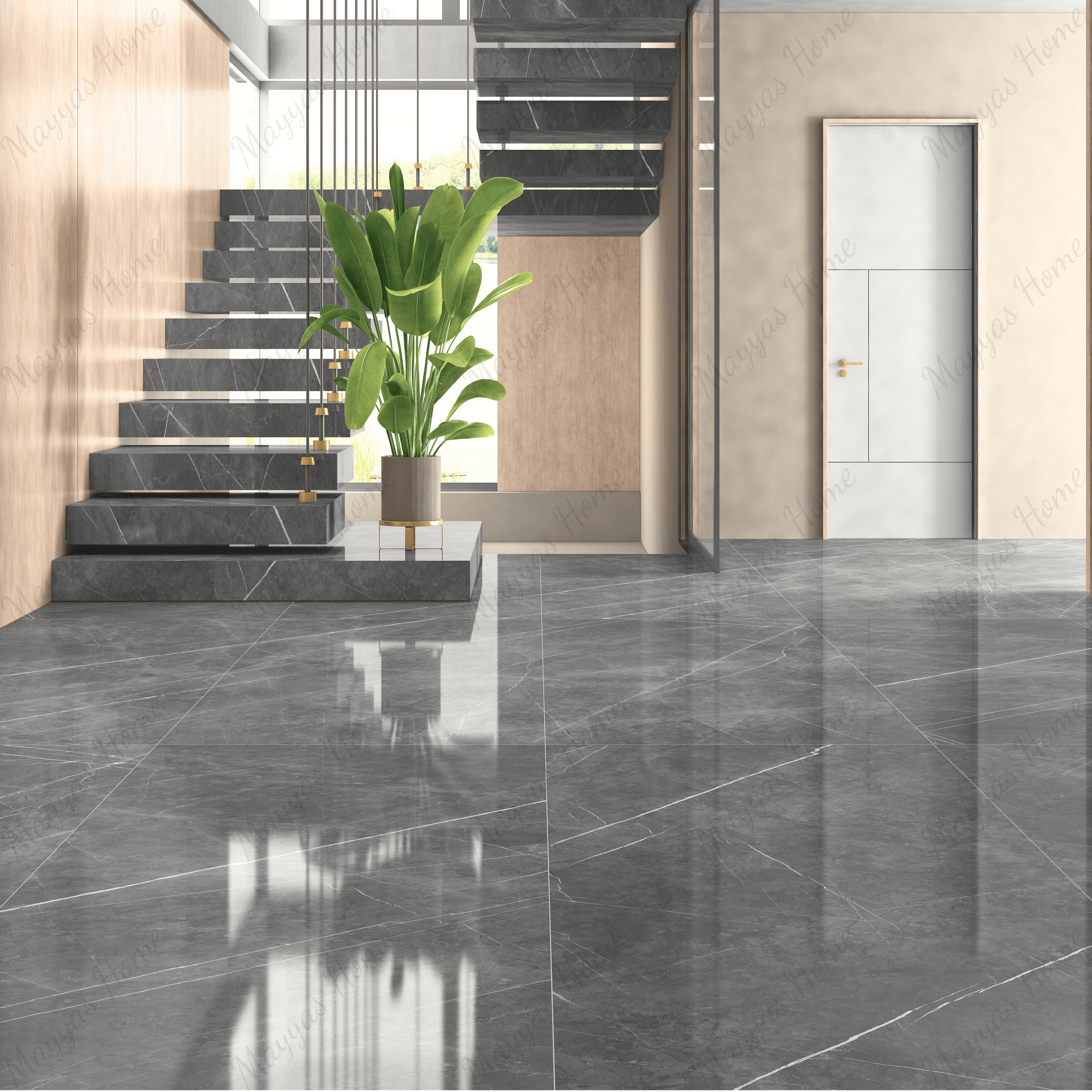Pietra Nero 120x278cm glossy porcelain tile. Elegant black slab with stone-inspired detailing, 09mm thick, ideal for luxury walls and floors.