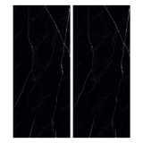 Royal Marquina 120x278cm glossy porcelain tile with bold white veining on a deep black base. Elegant 09mm slab for luxury floors and feature walls.