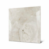 Marbella Gold large format porcelain tile angled view highlighting polished onyx finish, natural crystalline patterns, and rectified edges