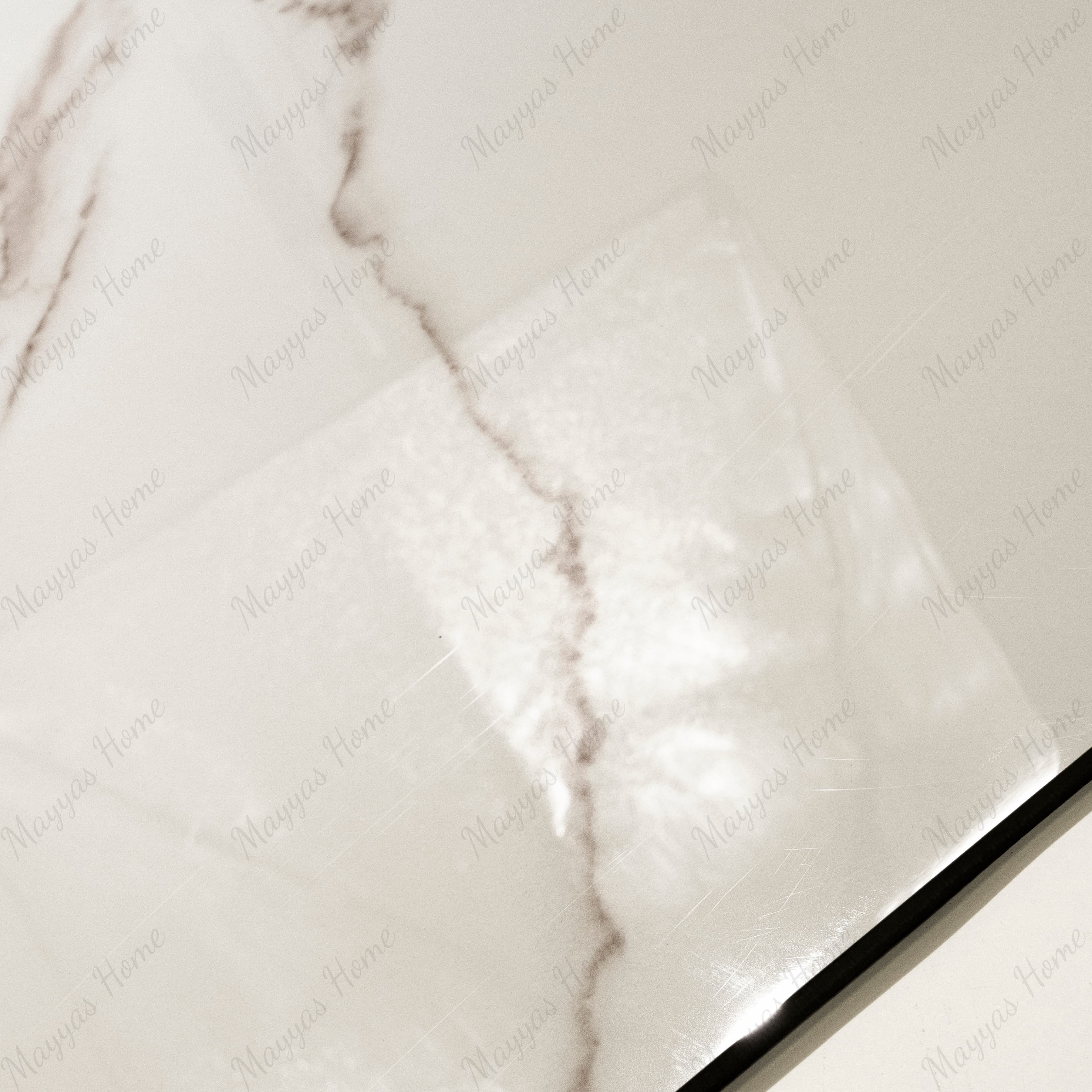 Close-up of Grisial Pink glossy porcelain tile showing mirror-polished cream marble surface with detailed copper vein clusters and 9mm thickness