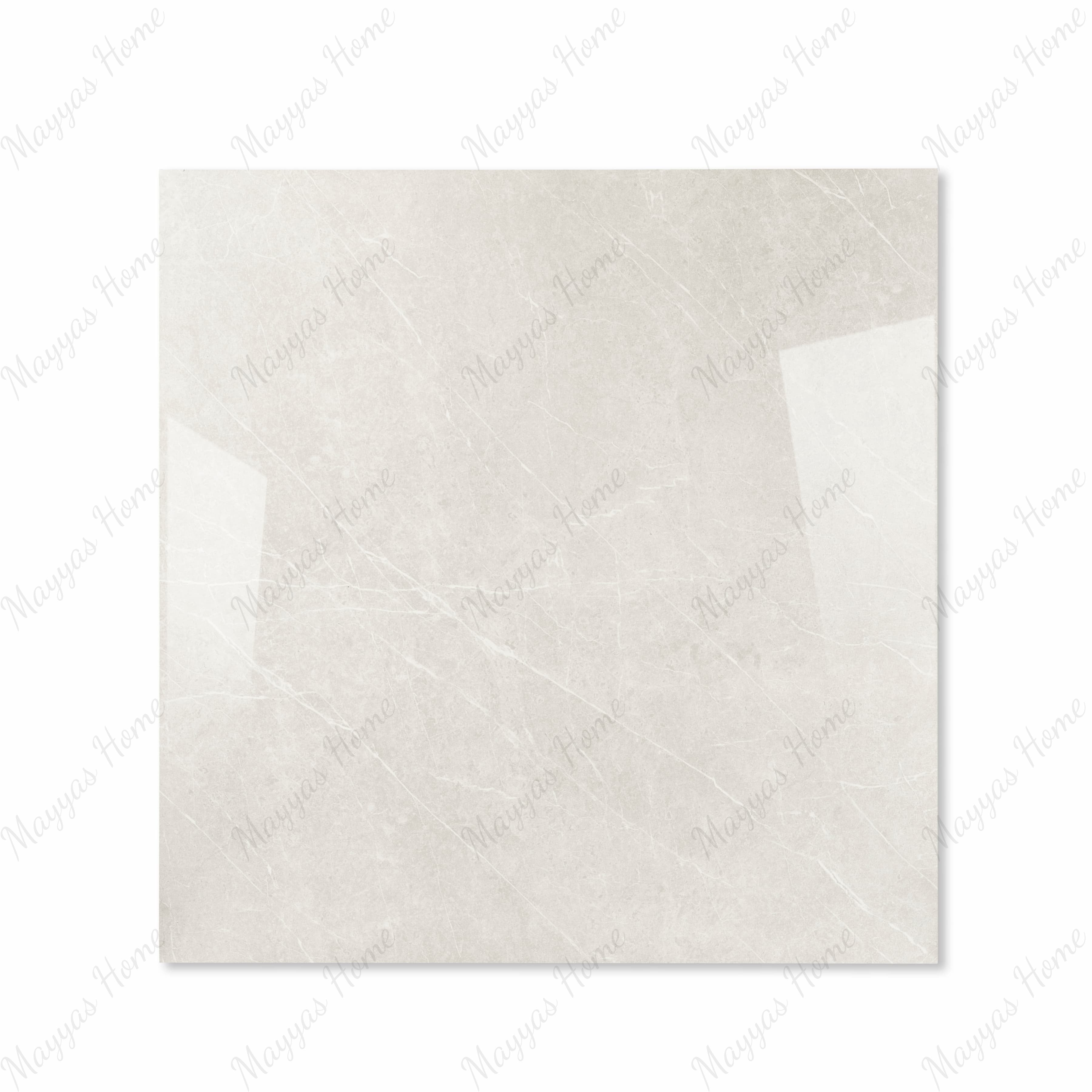 Pietra Bianco glossy porcelain tile 120x120cm displayed on easel against luxury marble backdrop for UAE interior design