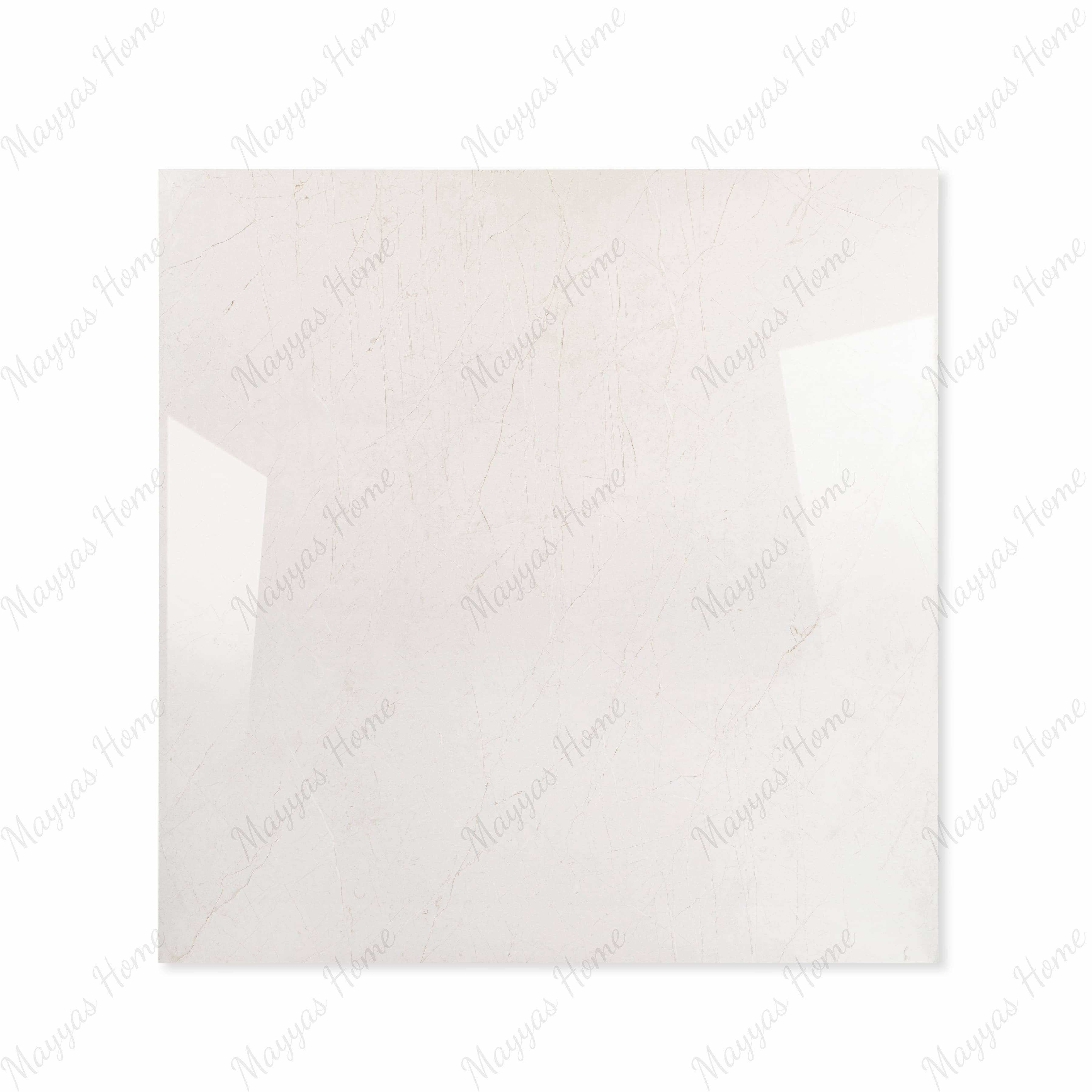 Elegant Crema glossy porcelain tile 120x120cm displayed on easel against luxury marble backdrop for UAE interior design