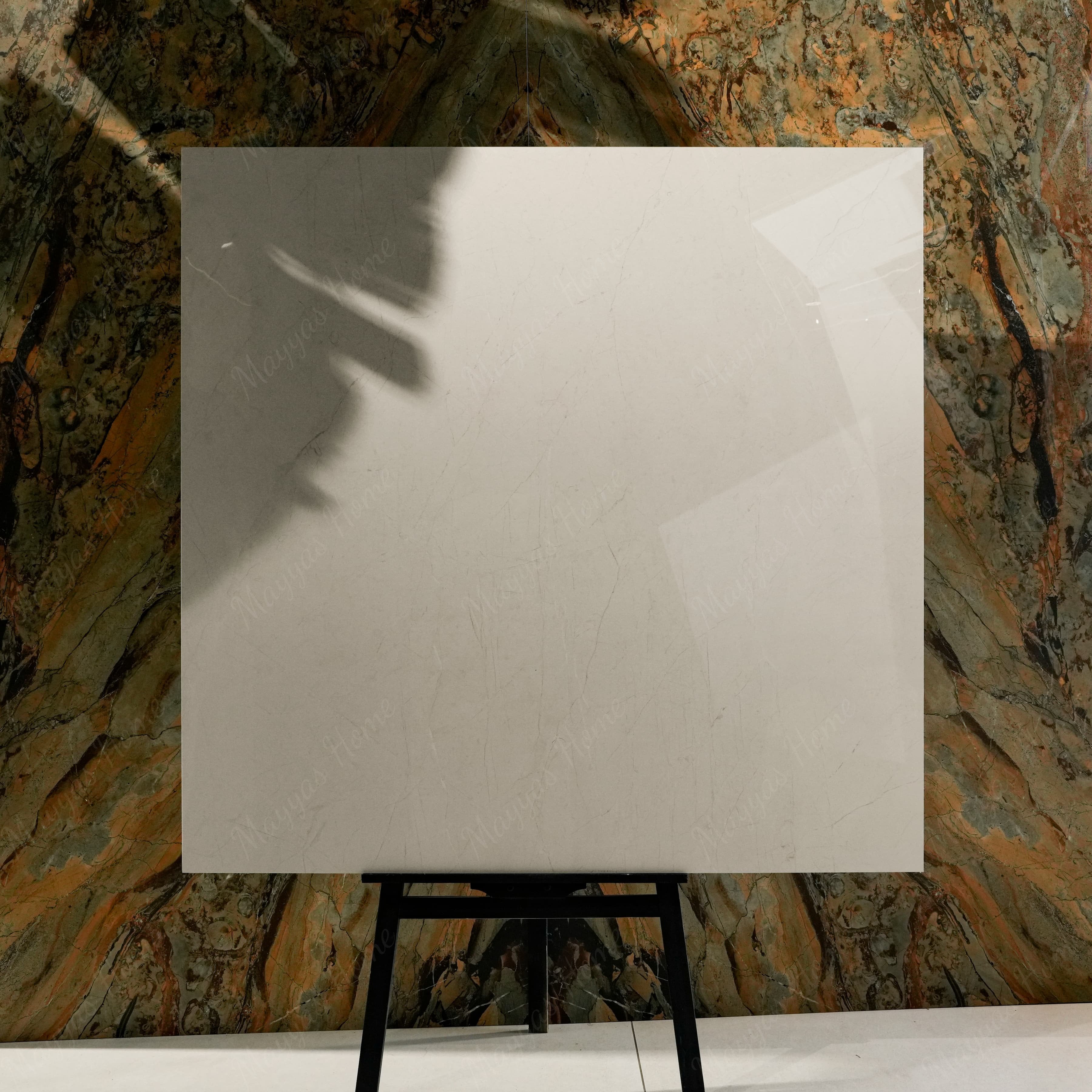 Elegant Crema 120x120cm glossy porcelain tile flat view showing warm cream marble surface with delicate beige veining