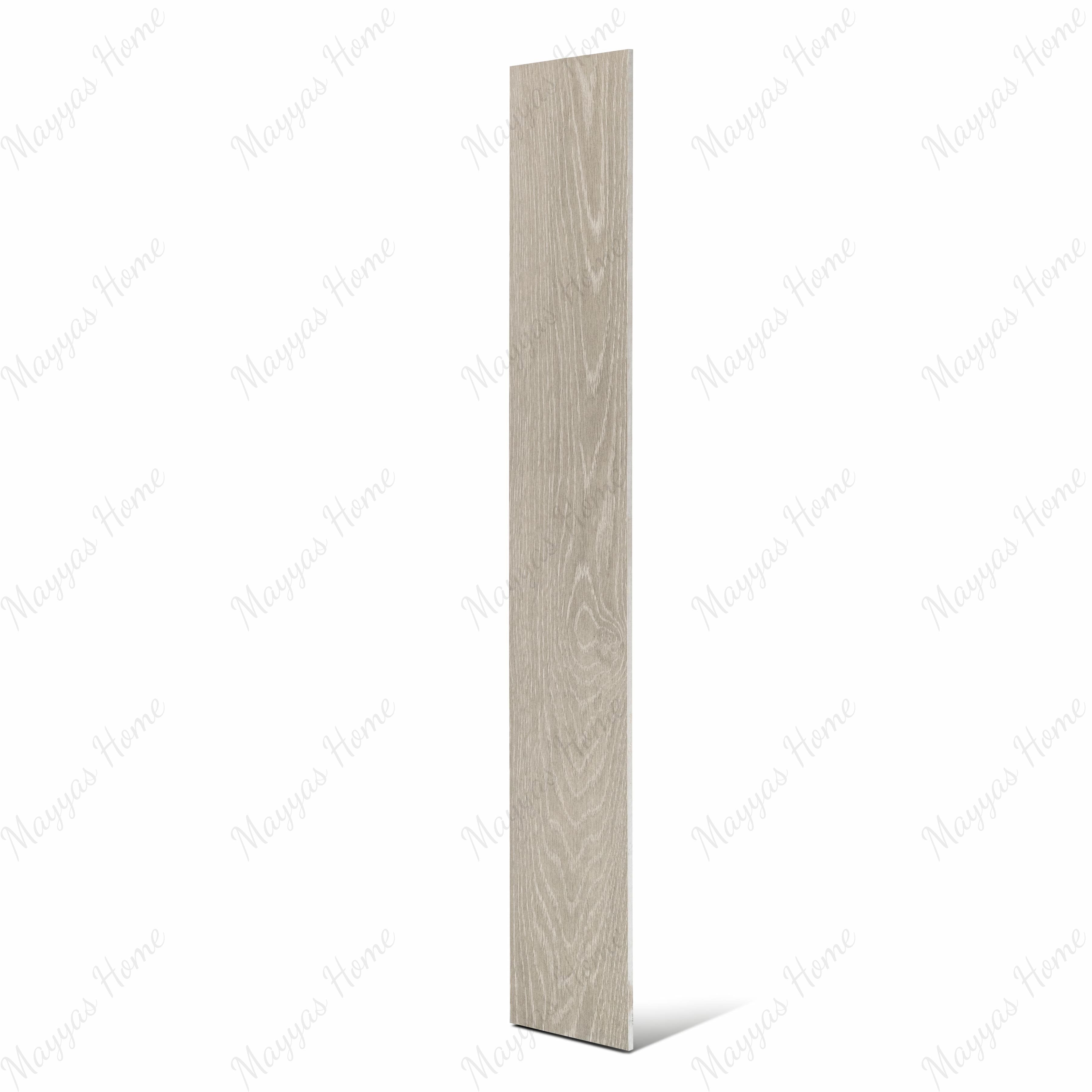 Vero White Ash large format porcelain wood-look plank angled view highlighting matte finish, realistic oak grain texture, and rectified edges