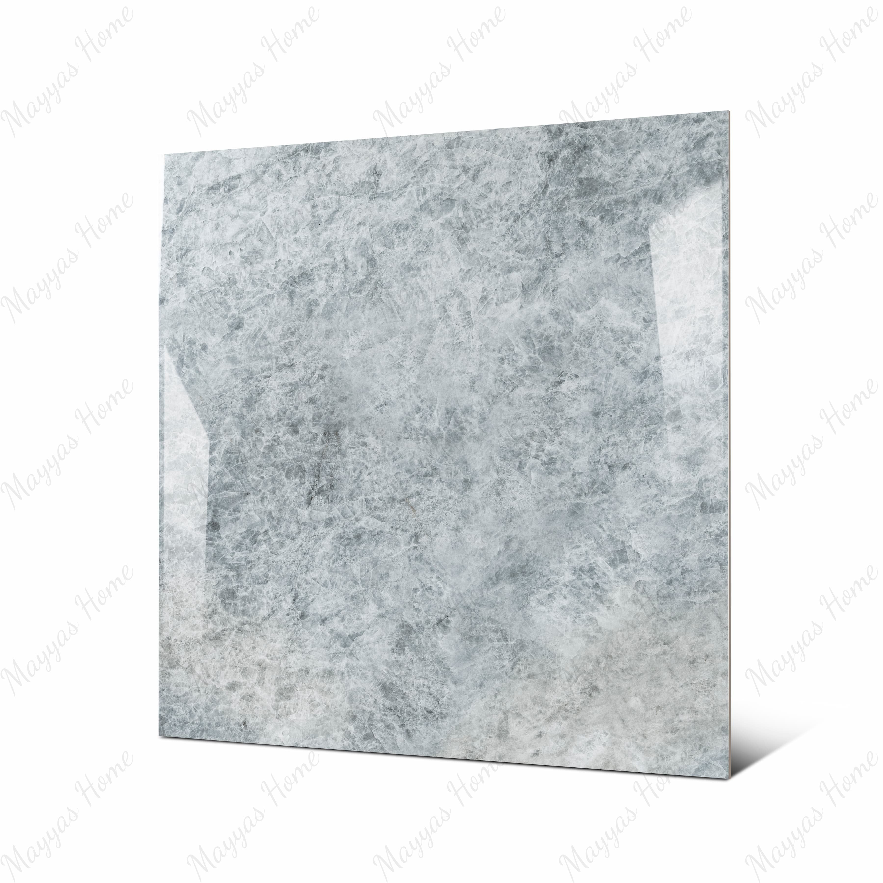 Celest Onyx large format porcelain tile angled view highlighting polished blue onyx finish, frosted crystal pattern, and rectified edges