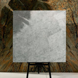Celest Onyx 120x120cm glossy porcelain tile flat view showing icy blue-grey onyx surface with crystalline crackled texture
