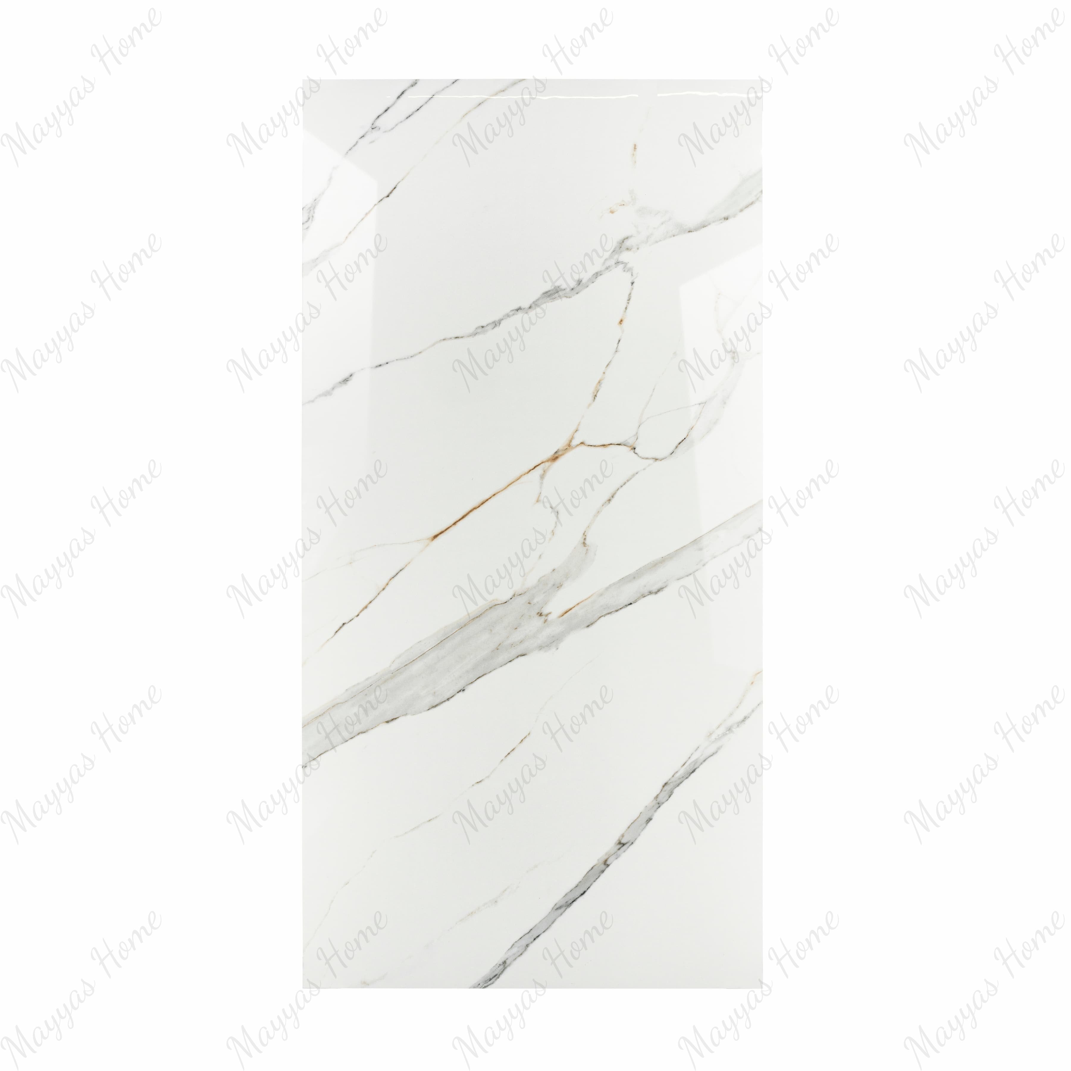 Gronza White BM porcelain slab displayed on easel against luxury backdrop showing bright white marble surface with elegant grey and gold veining for UAE interior design
