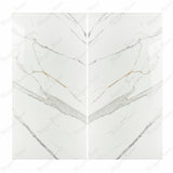 Gronza White BM porcelain slab flat view showing pristine white marble surface with diagonal grey veins and warm caramel mineral accents
