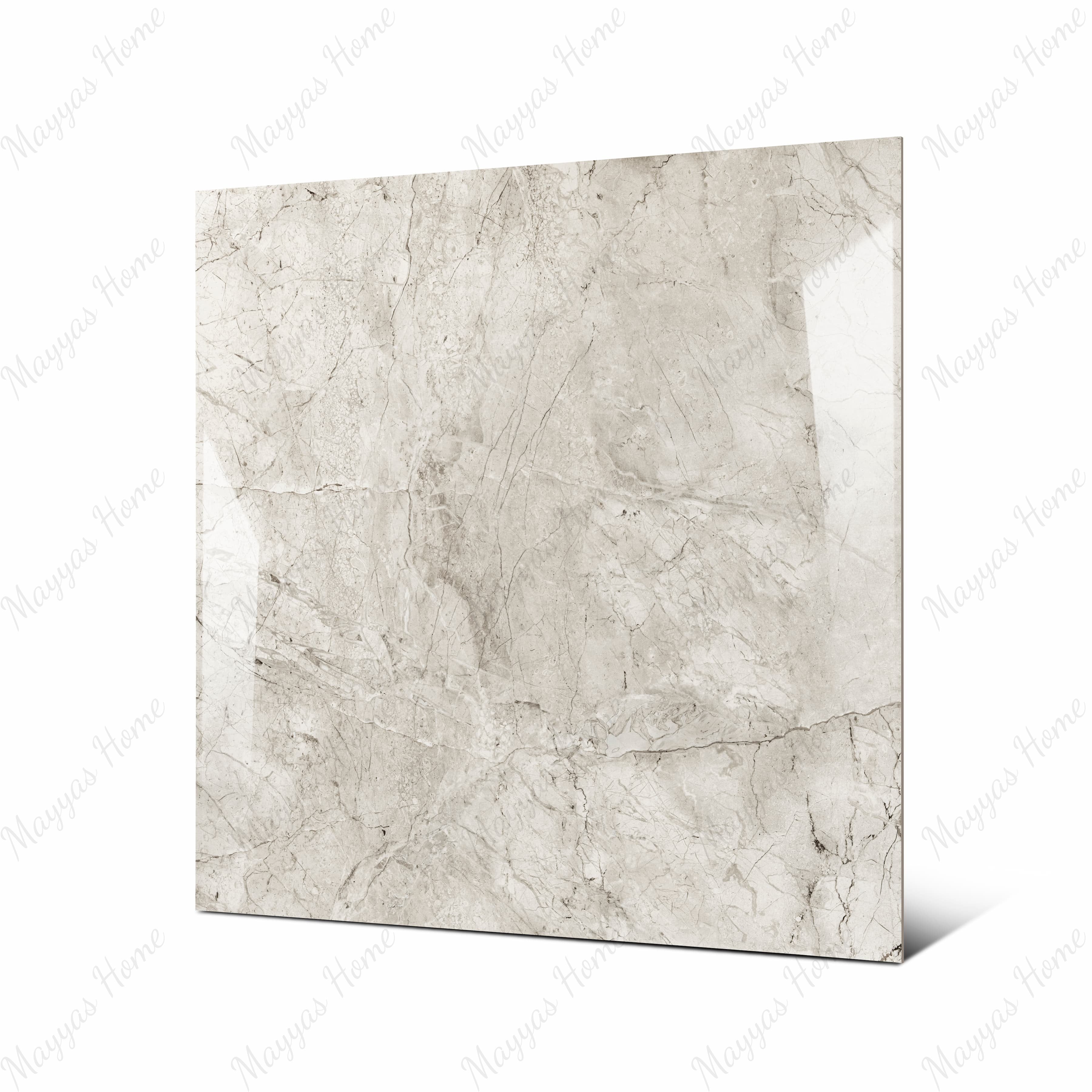 Breccia Bianco large format porcelain tile angled view highlighting polished breccia marble finish, natural stone movement, and rectified edges