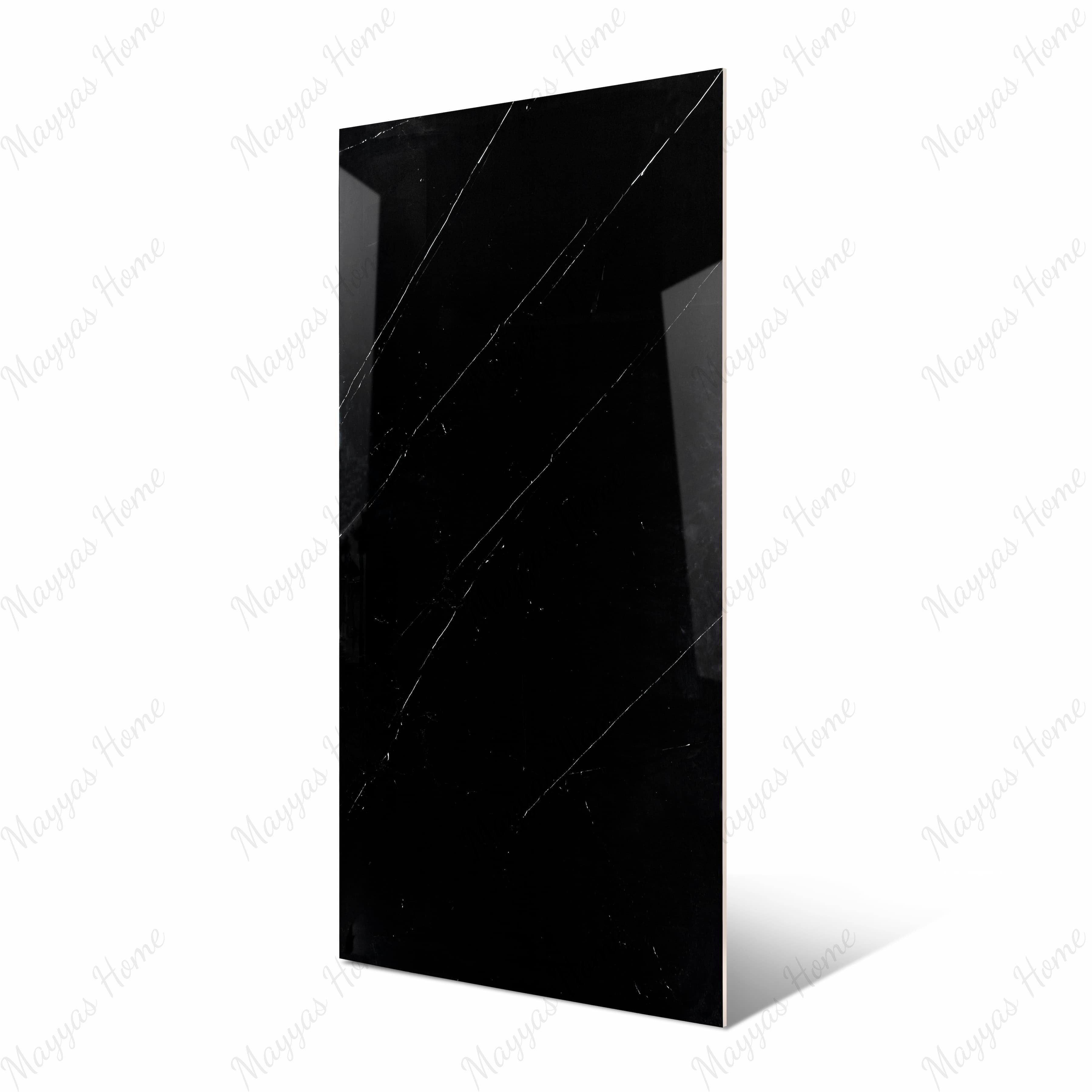 Opium Black 120x240cm glossy tile with deep tones and a mirror-like finish. Perfect for creating bold, elegant, and luxurious interior spaces.