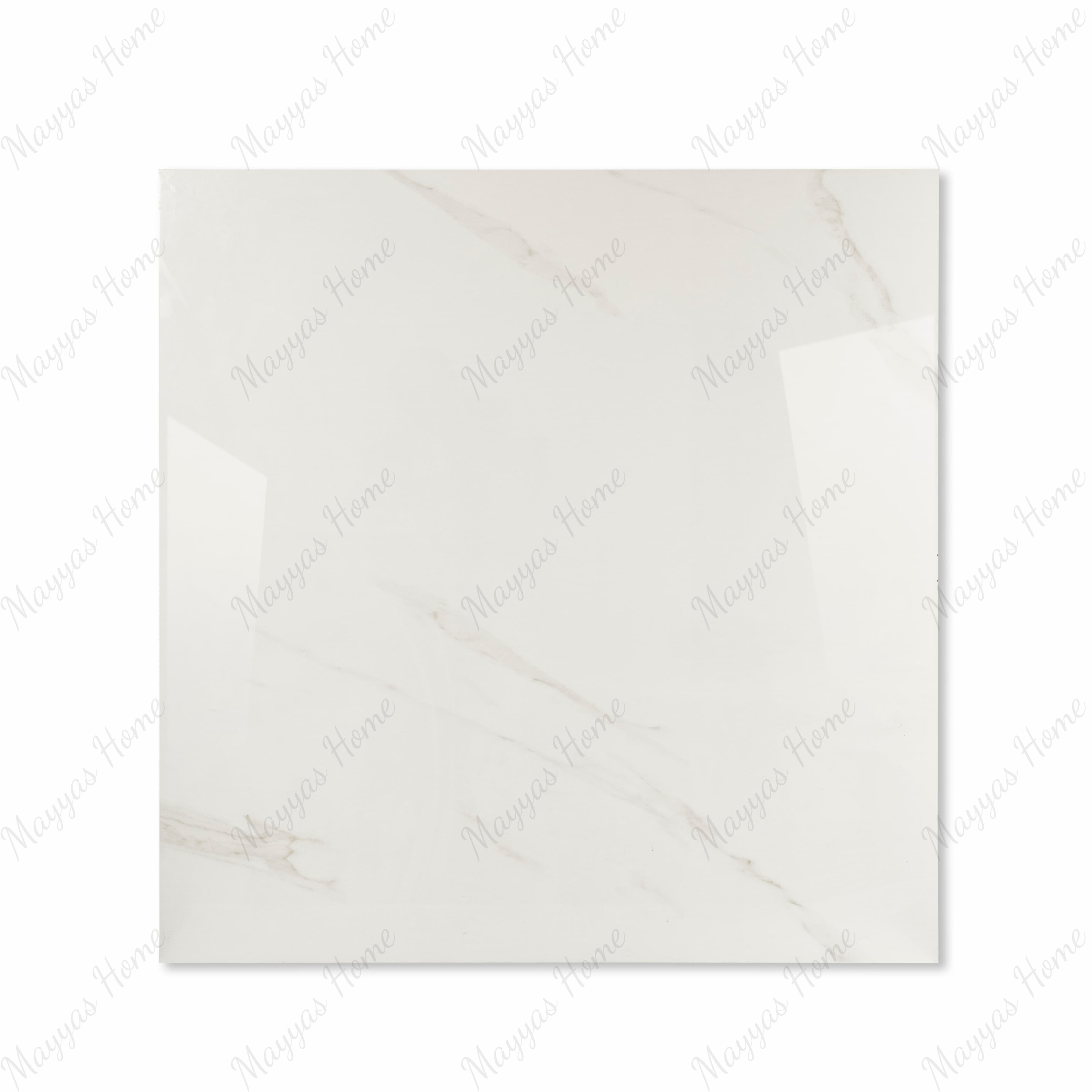 Smoke White glossy porcelain tile 120x120cm displayed on easel against luxury marble backdrop for UAE interior design
