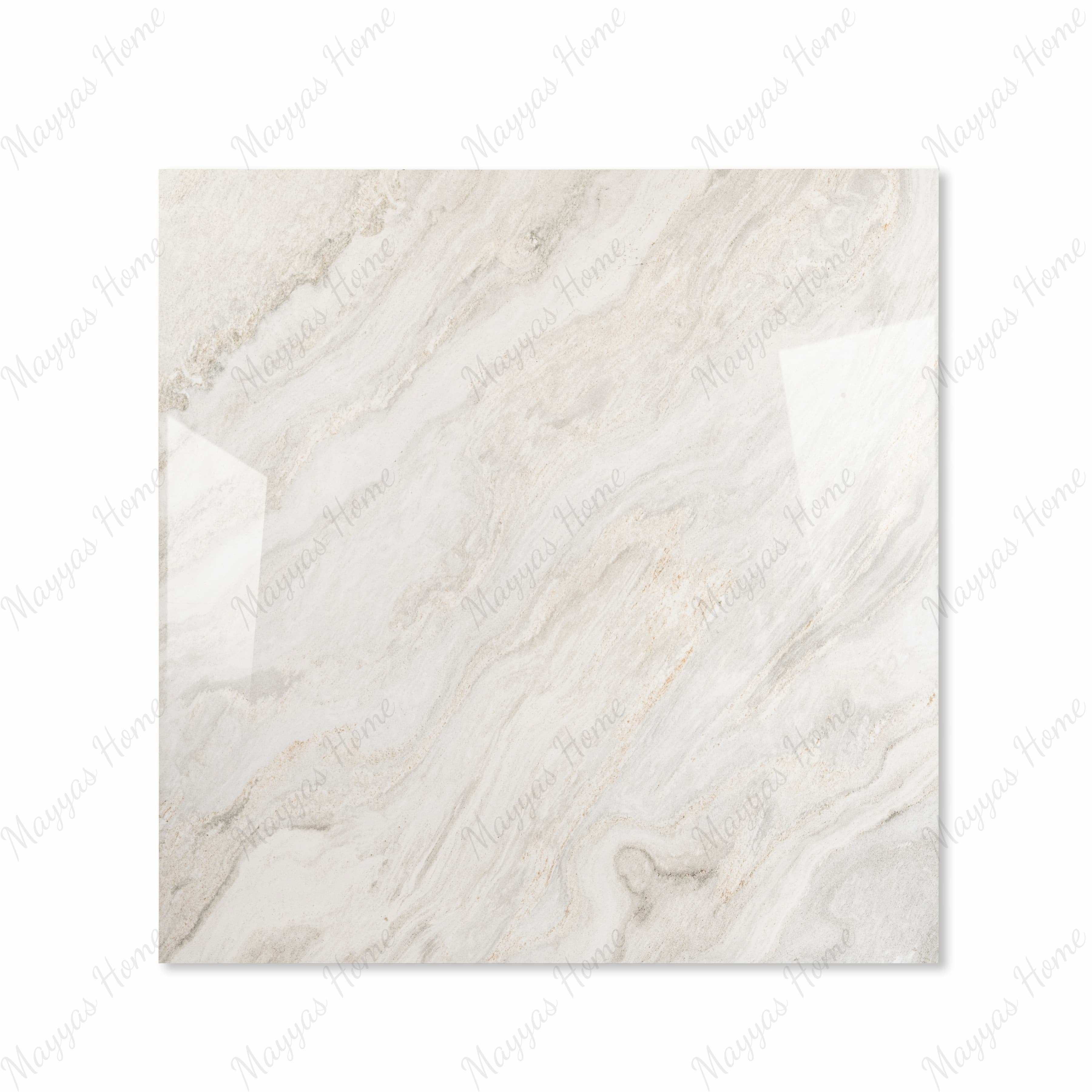 Antaliya White glossy porcelain tile 120x120cm displayed on easel against luxury marble backdrop for UAE interior design