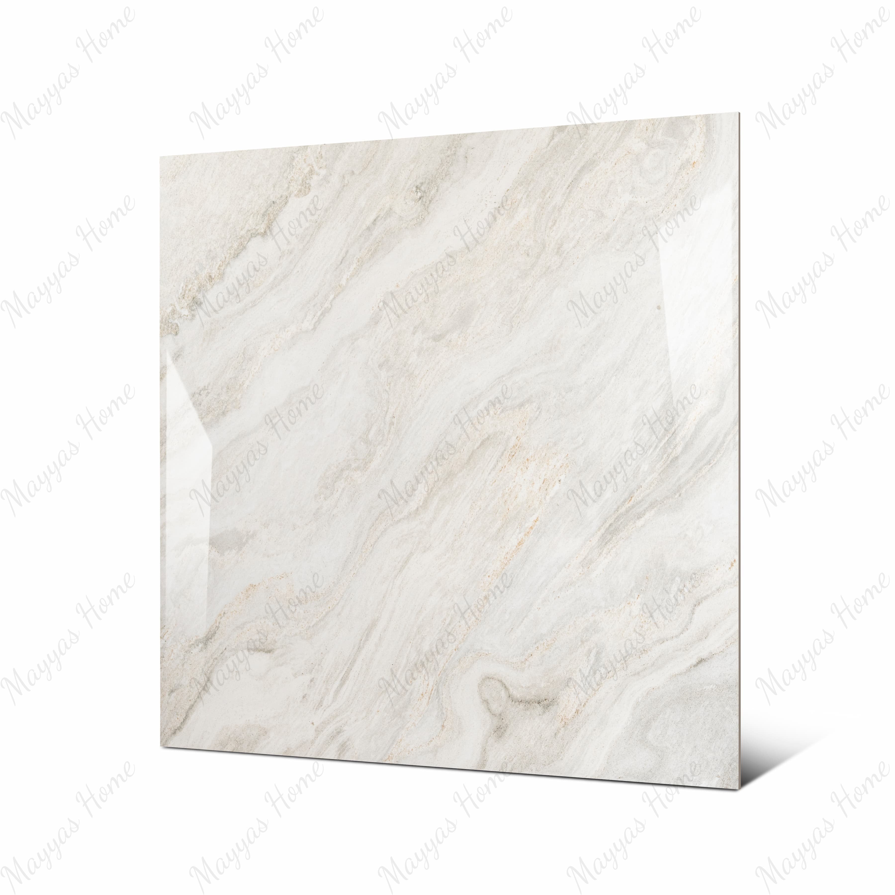 Antaliya White large format porcelain tile angled view highlighting polished marble finish, natural movement, and rectified edges