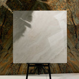 Antaliya White 120x120cm glossy porcelain tile flat view showing soft white marble surface with flowing grey and beige veining