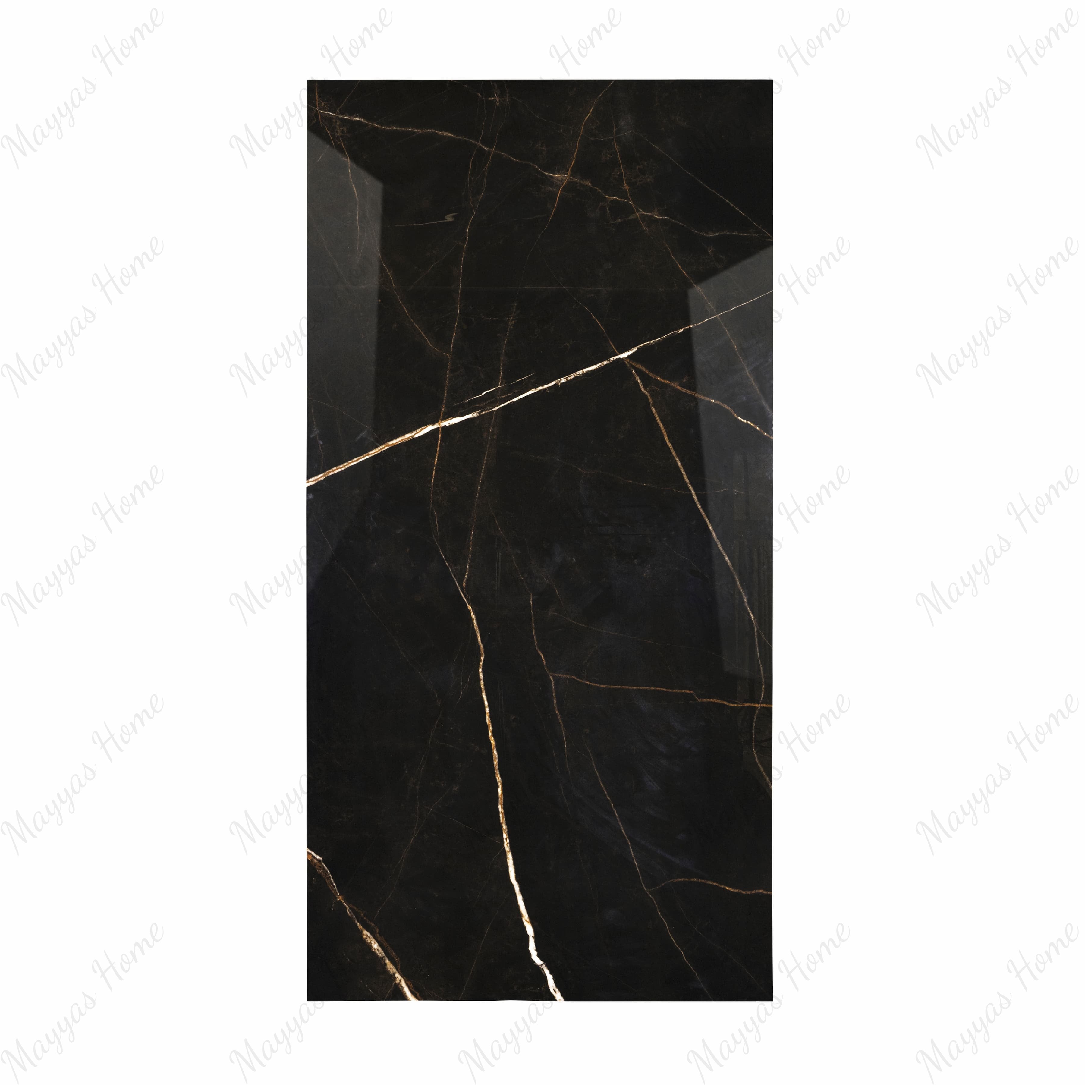 Vendome Royal porcelain slab flat view showing deep black marble surface with luxurious gold veining for UAE interior design