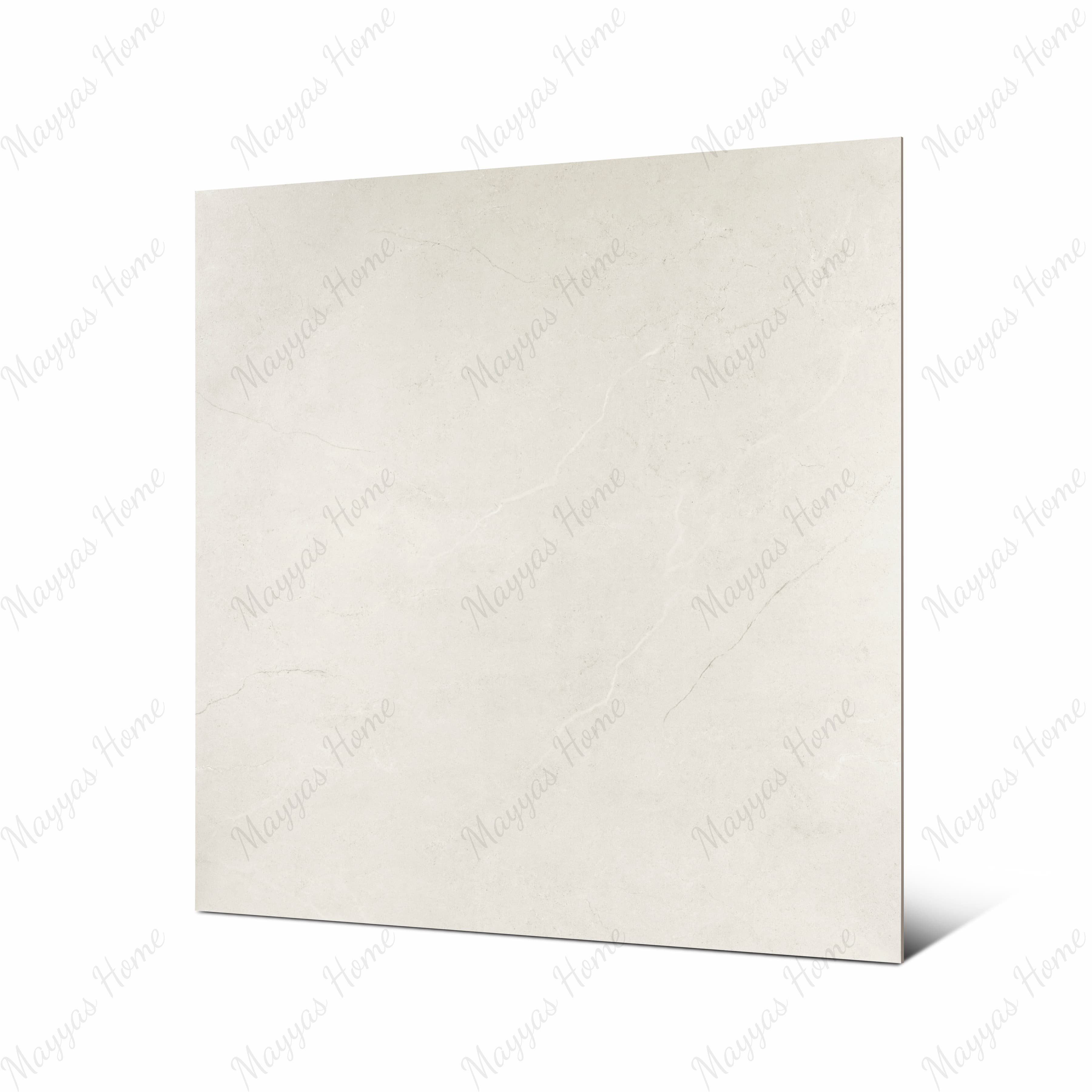 Oslo Pearl 120x120cm matte porcelain tile flat view showing soft ivory stone surface with delicate natural veining