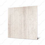 Roma Travertino Bianco 120x120cm matte porcelain tile flat view showing authentic ivory travertine vein-cut surface