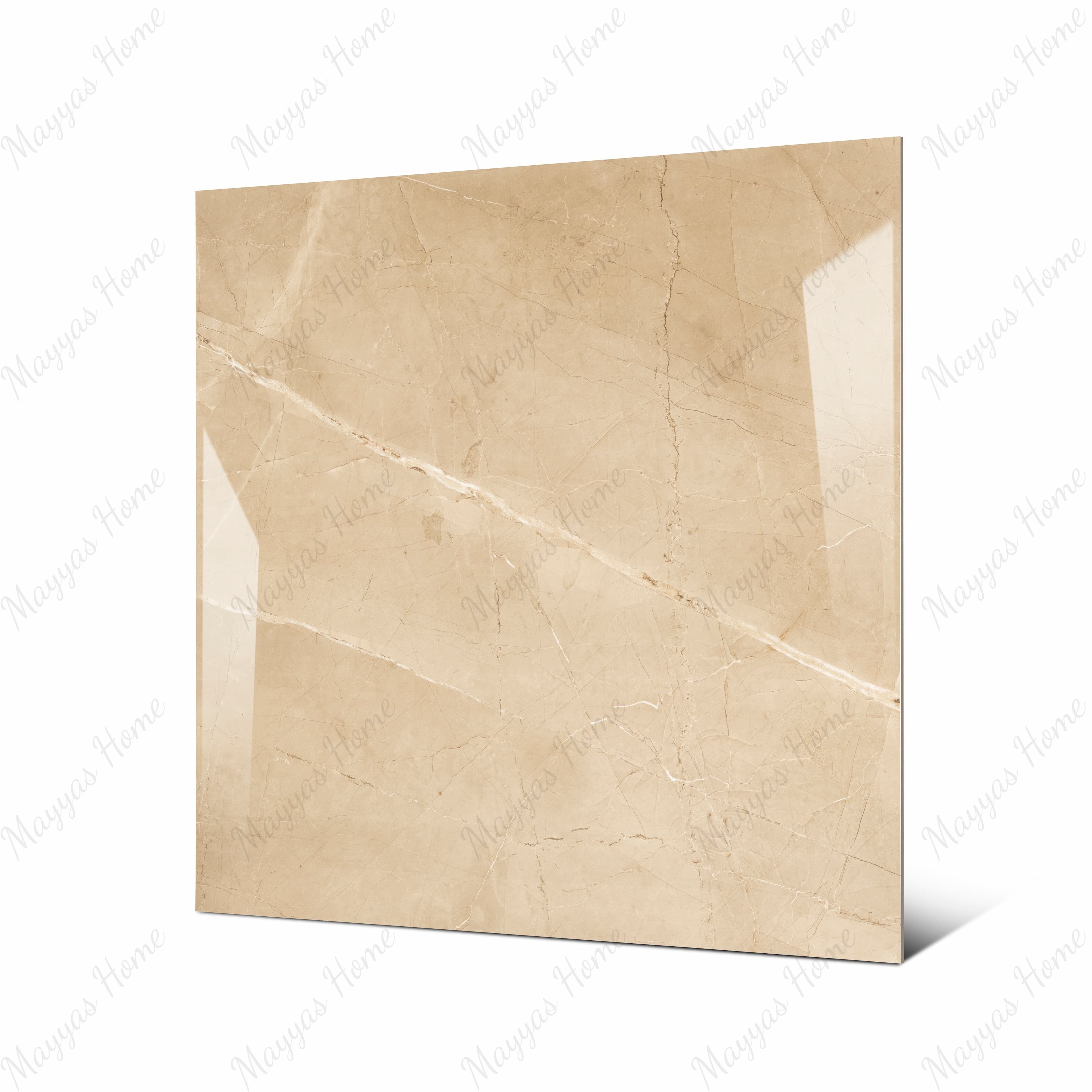 ARMANI BEIGE – 120x120cm glossy marble effect porcelain tile. Durable, elegant, and ideal for luxurious modern interiors and high-traffic spaces.