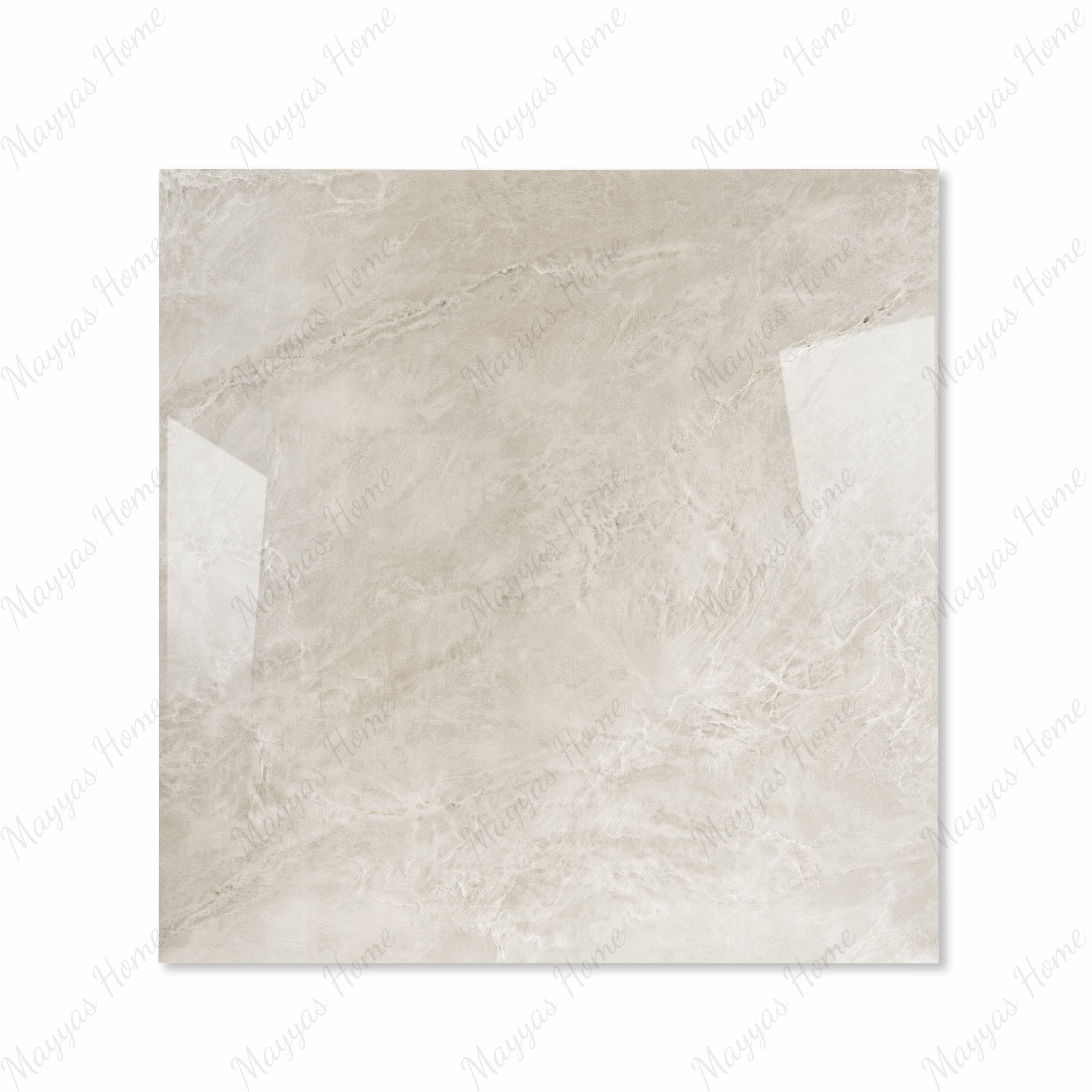 Royal Beige glossy porcelain tile 120x120cm displayed on easel against luxury marble backdrop for UAE interior design