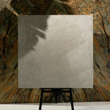 Royal Beige 120x120cm glossy porcelain tile flat view showing soft beige marble surface with cloudy tonal movement