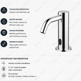 703502 electronic pre-mixed washbasin tap with mains-powered operation, above-counter installation, G 1/2” threaded connection, and adjustable flow limiter for efficient water control.