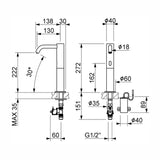 703509 electronic single-lever basin tap with extended body and spout, battery-powered operation, G 1/2” threaded connection, and adjustable flow limiter for efficient water control.