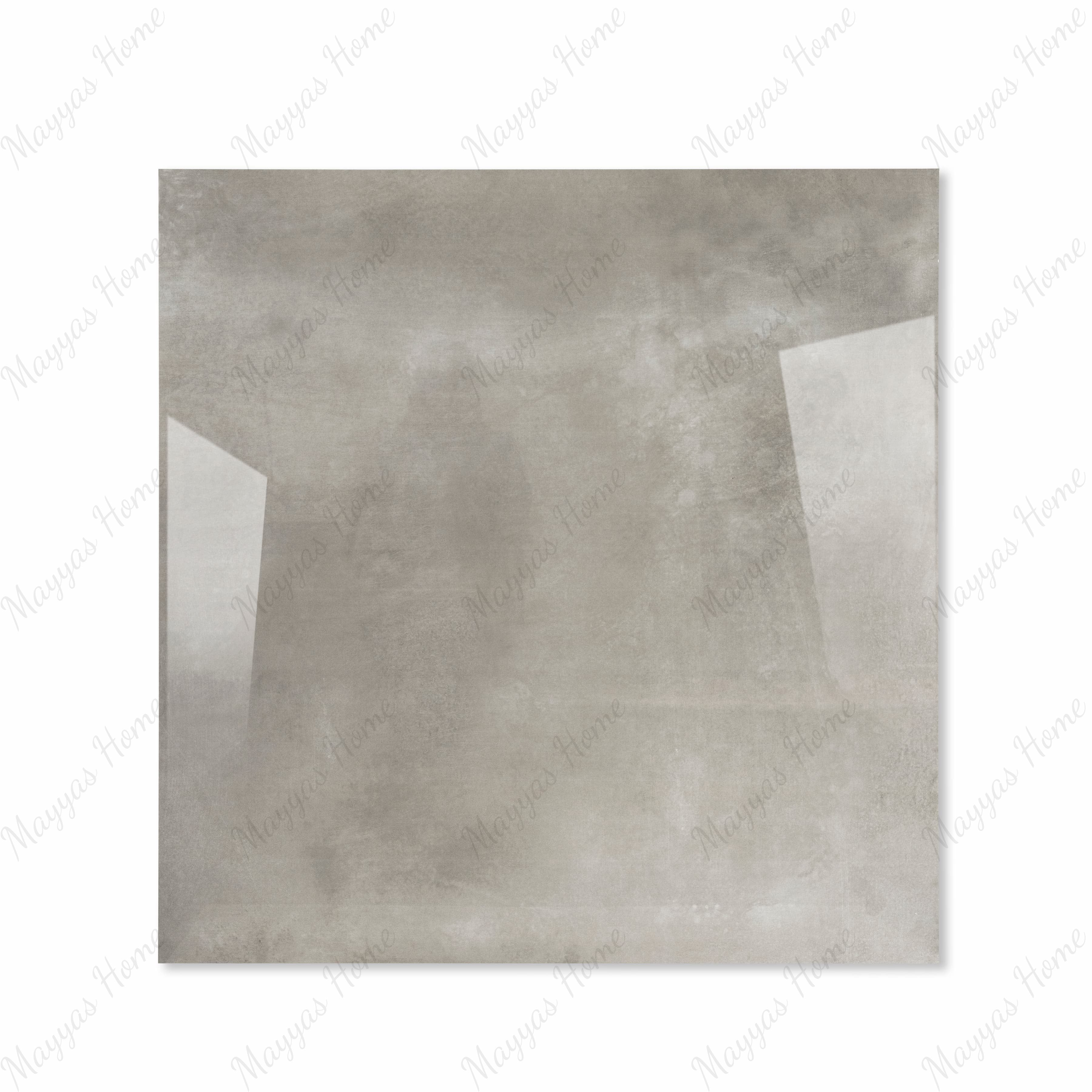 Portland Grey glossy porcelain tile 120x120cm displayed on easel against luxury marble backdrop for UAE interior design