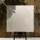 Melton Bianco 120x120cm glossy porcelain tile flat view showing soft white marble surface with delicate horizontal veining