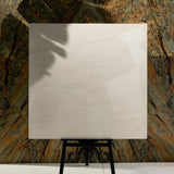 Melton Bianco 120x120cm glossy porcelain tile flat view showing soft white marble surface with delicate horizontal veining