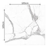 ALPS STATUARIO – 120x120cm glossy white marble look porcelain tile. A luxurious large format option ideal for modern floors and walls.