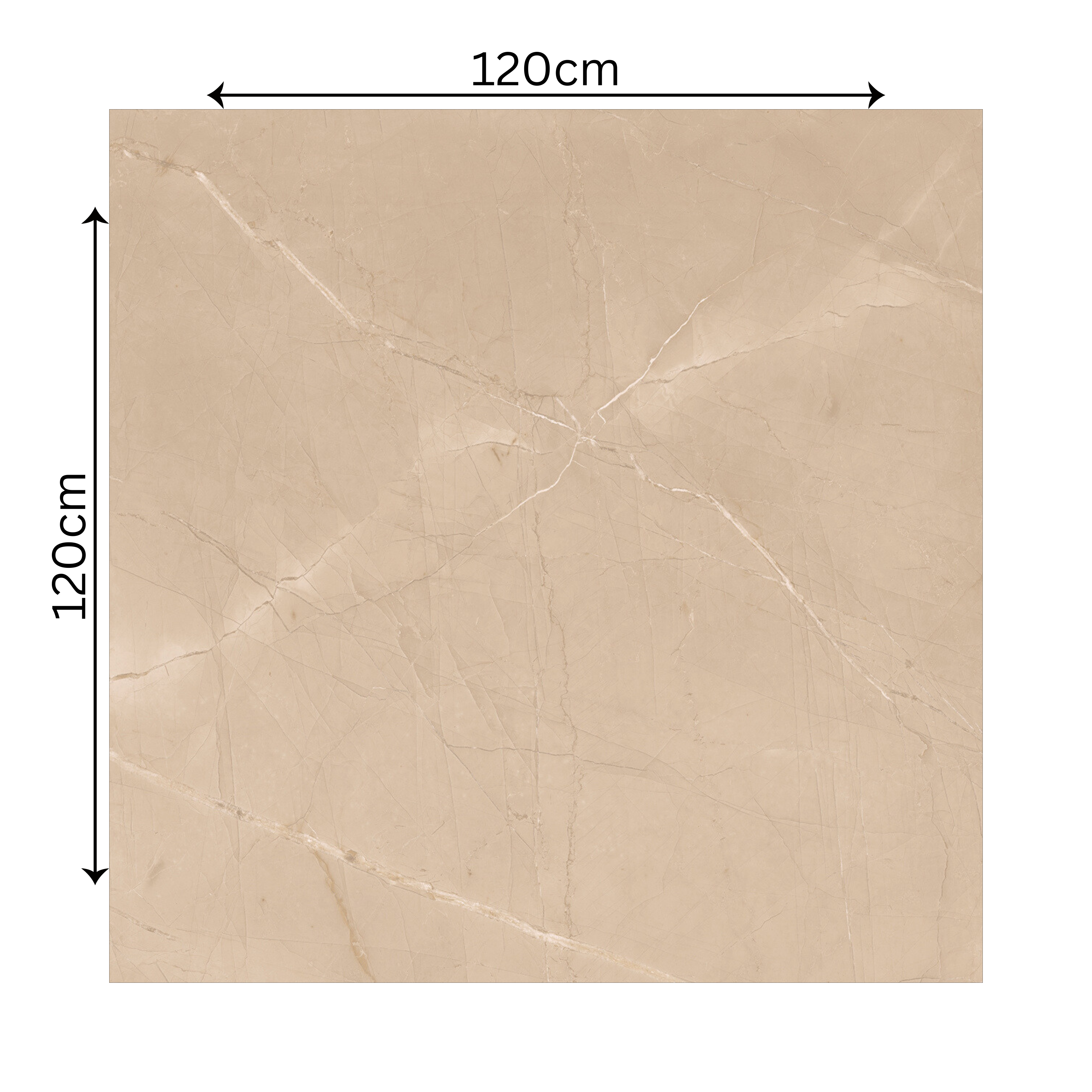 ARMANI BEIGE – 120x120cm glossy marble effect porcelain tile. Durable, elegant, and ideal for luxurious modern interiors and high-traffic spaces.