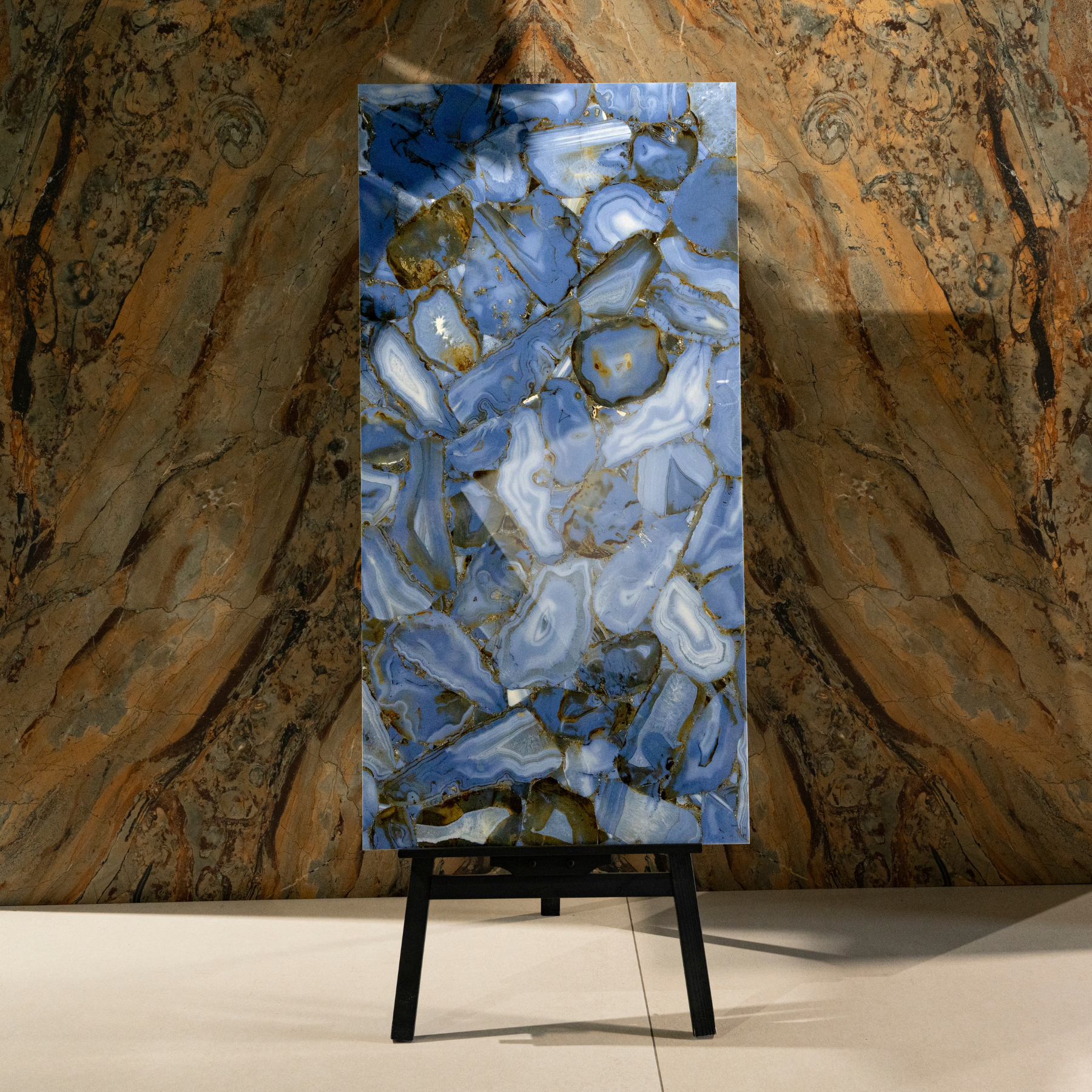 Agate Ocean porcelain tile 60x120cm 9mm thickness, ocean blue marble look design, durable porcelain tile ideal for modern floors and walls.