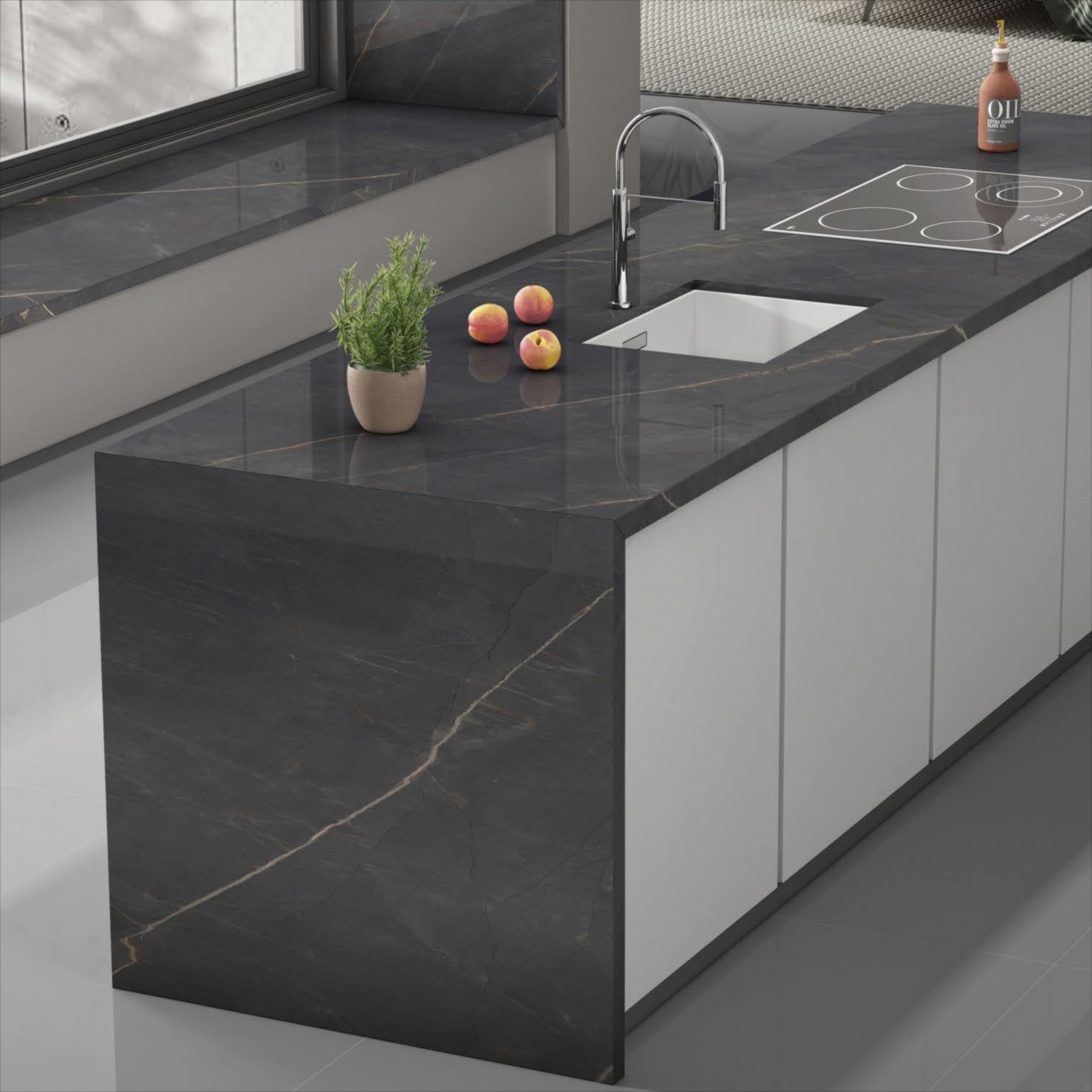Armani Gold dark grey marble-look porcelain tile with elegant golden veining for luxury interiors in the UAE