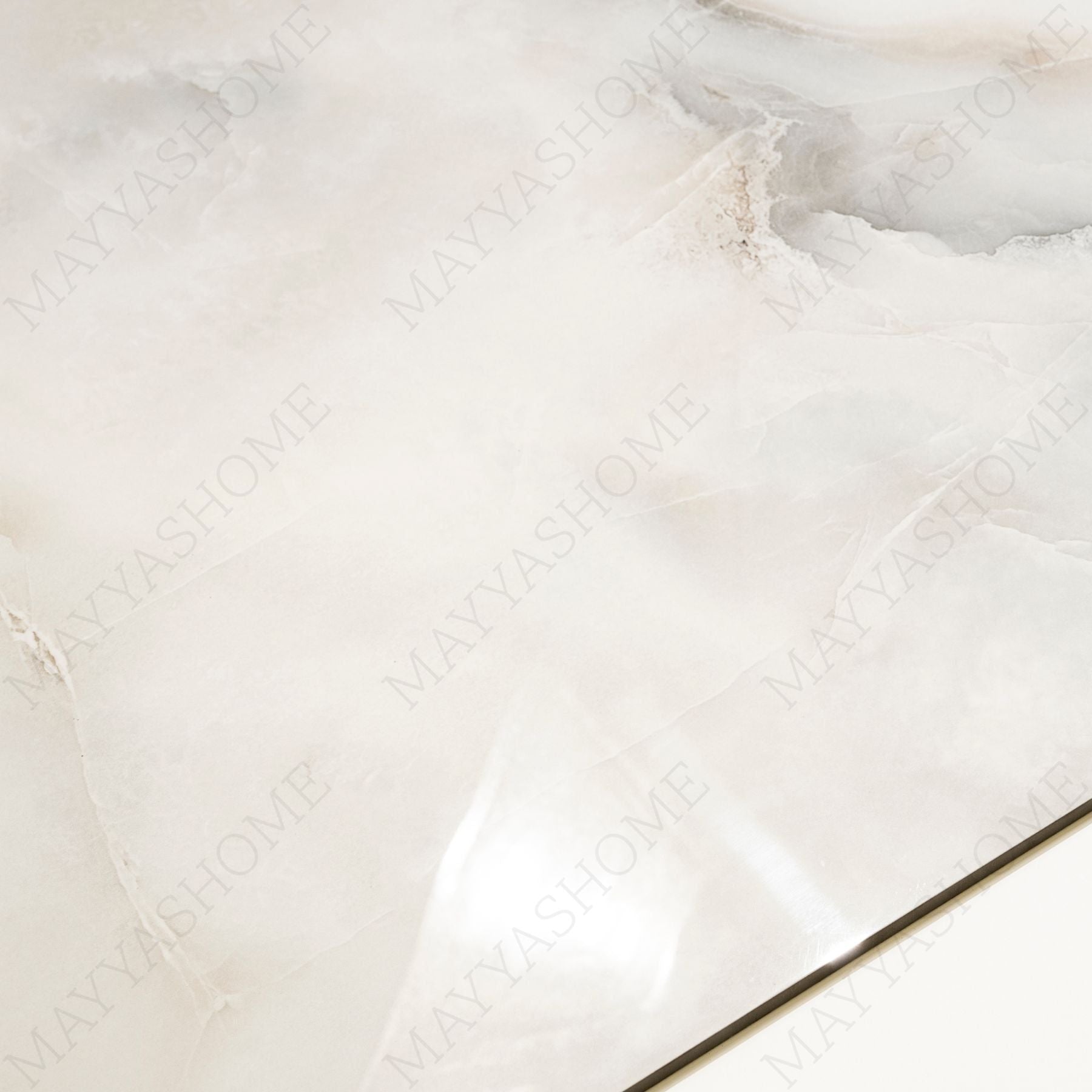 Aurora Pearl glossy marble porcelain tile 60x120cm with 9mm thickness features soft pearl tones, subtle veining and polished finish.