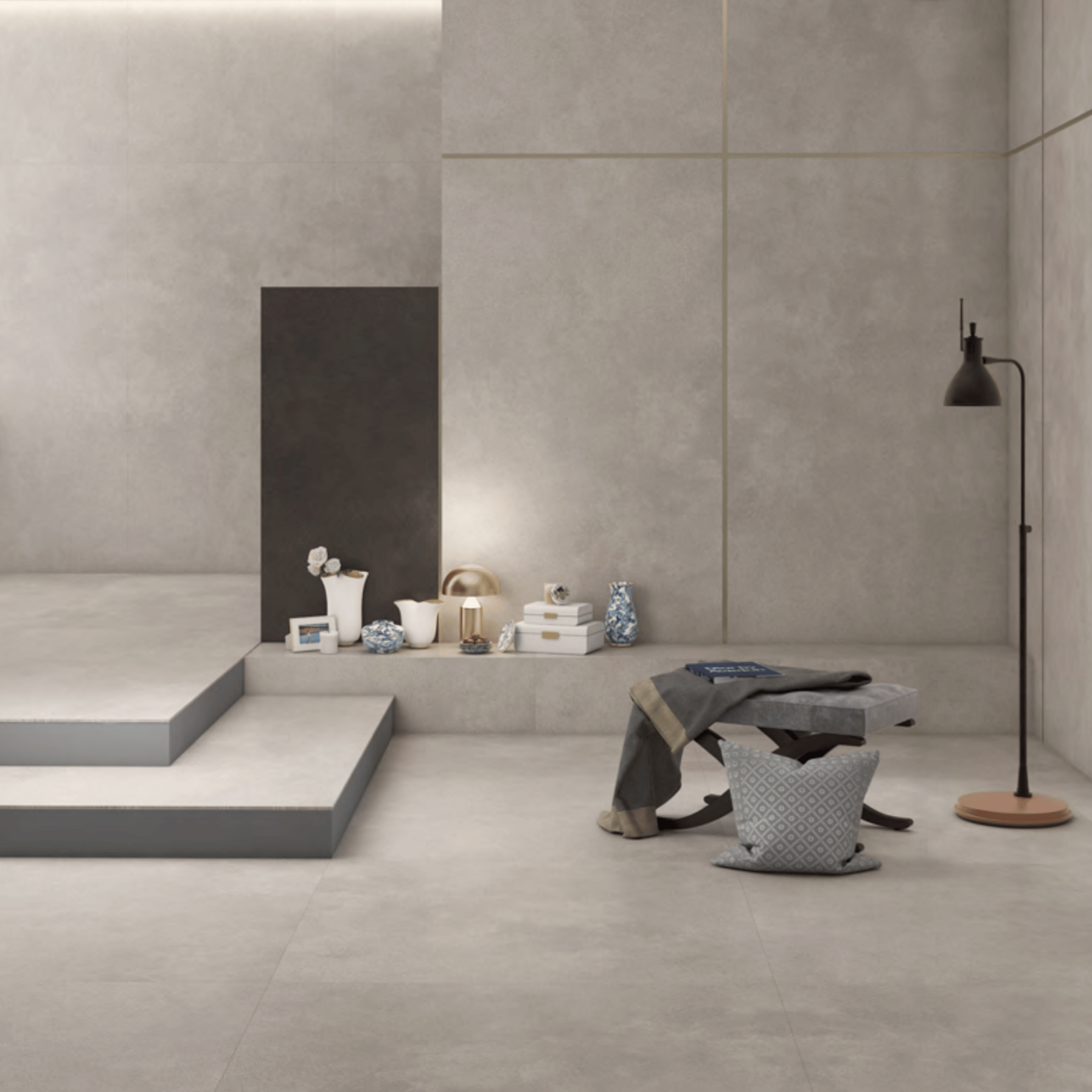 Azure Smoke 120x240cm matt porcelain tile in smokey grey. Strong 09mm format, seamless matt finish, ideal for walls and floors