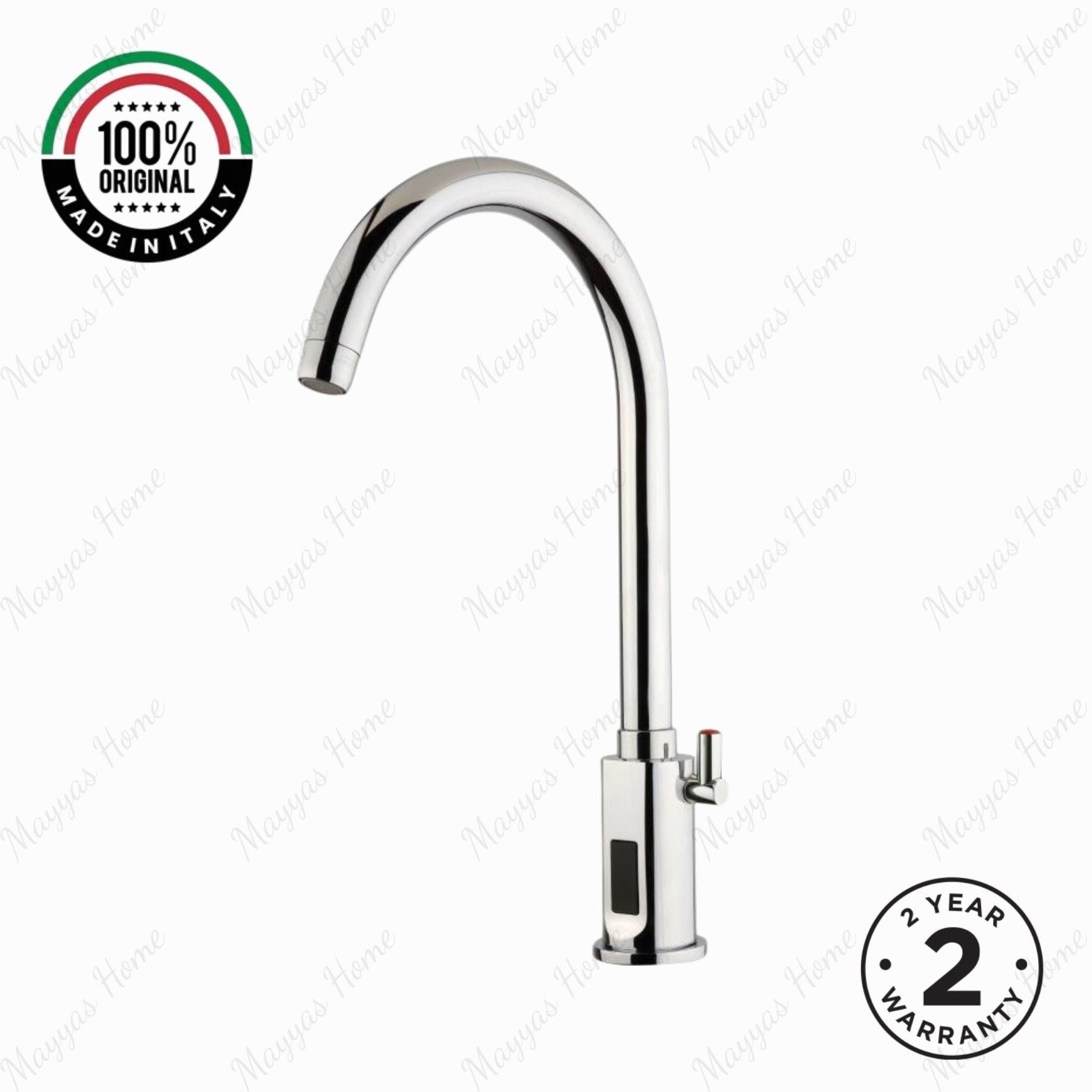 Battery-powered sensor mixer tap with swivel spout, chrome finish and water-saving flow control. Ideal for hygienic commercial and residential washrooms.
