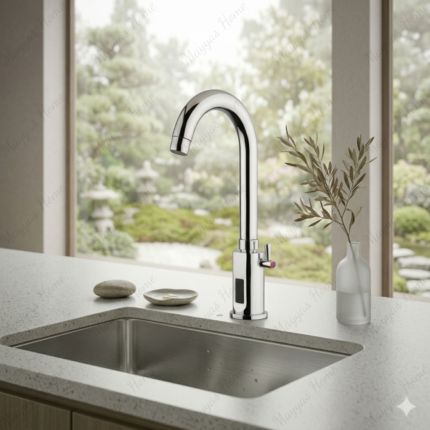 Battery-powered sensor sink mixer tap with swivel spout and chrome finish. Touchless, water-saving faucet for modern UAE bathrooms and washrooms.