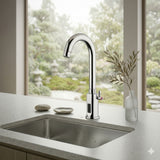 Battery-powered sensor sink mixer tap with swivel spout and chrome finish. Touchless, water-saving faucet for modern UAE bathrooms and washrooms.