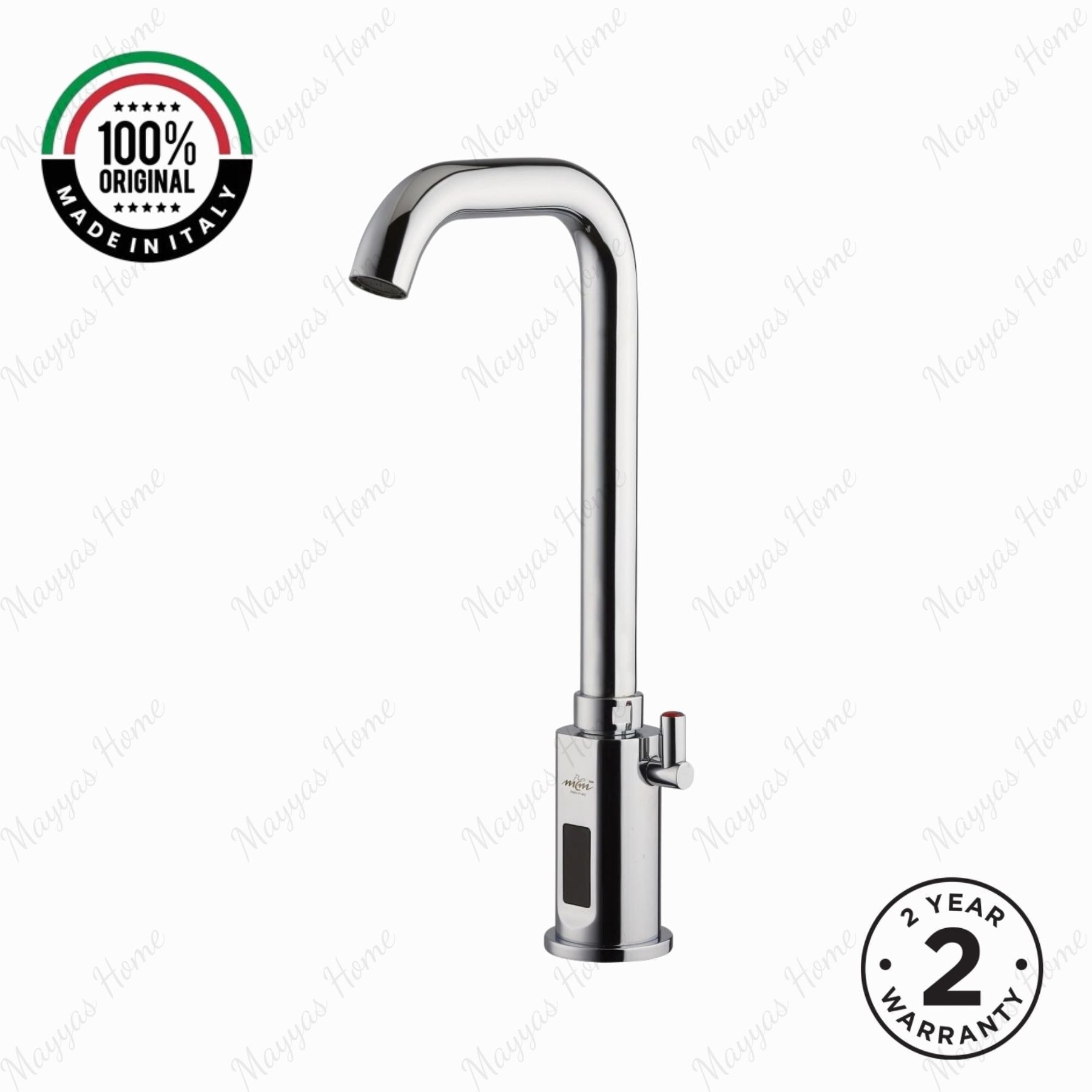 Battery-powered sensor sink mixer tap with swivel spout and designer finishes. Touchless, water-saving faucet for luxury UAE bathrooms and washrooms.