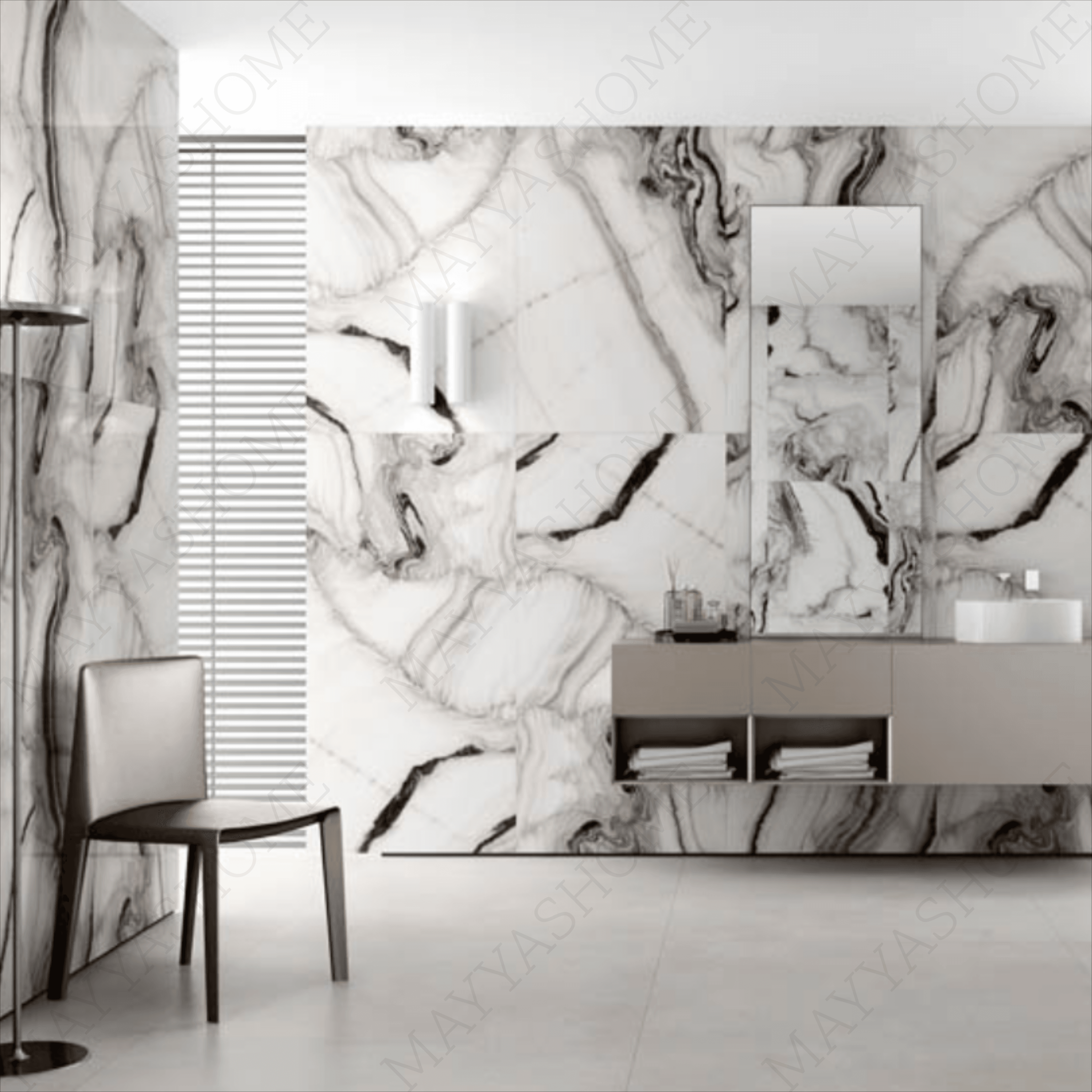 Bianco Lasa 80x160cm high glossy porcelain tile, 09mm thick with a white marble look and subtle veining. Bright, elegant, and durable for modern interiors.