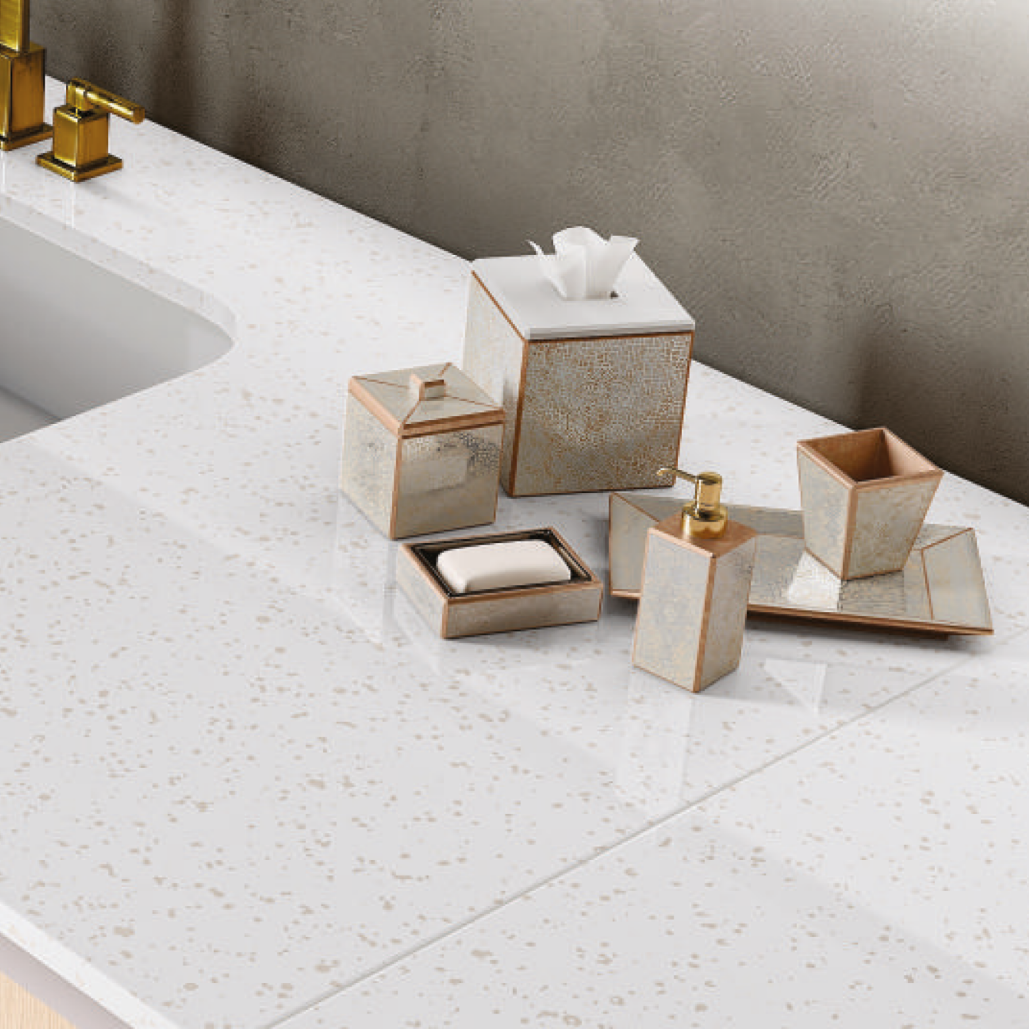 Brighten interiors with elegant stone look tiles featuring a sleek polished finish. Perfect for airy, modern spaces with large format tiles.