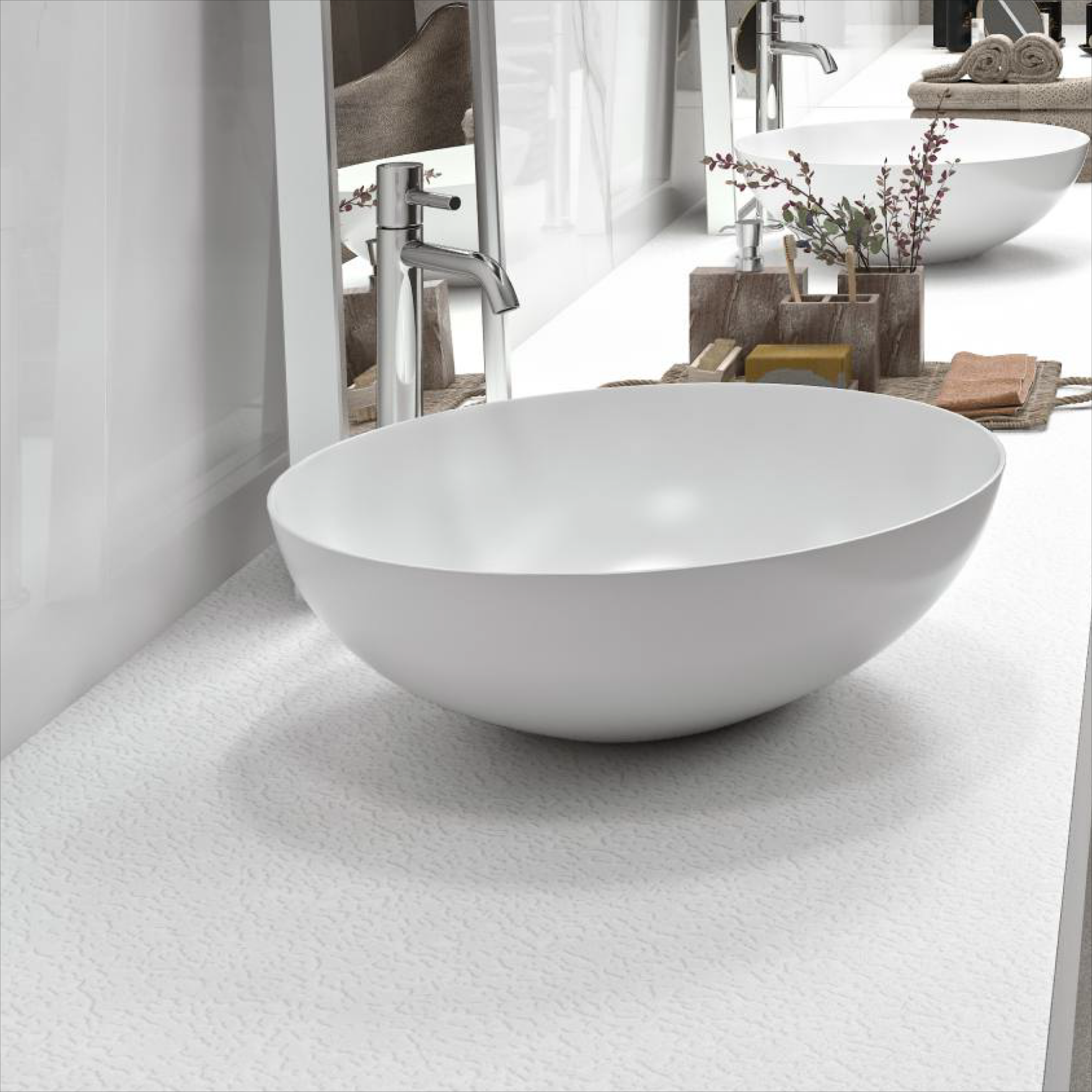 Brighten your space with stone look tiles in white, featuring a smooth matt finish and the elegance of large format tiles for modern interiors.