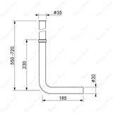 Built-in telescopic L-shaped exhaust pipe with Ø30mm outlet for concealed plumbing. Ideal for commercial, hospitality and residential bathroom projects in UAE.