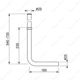 Built-in telescopic L drain pipe with Ø25mm outlet for concealed plumbing. Ideal for commercial, hospitality and residential bathroom projects in UAE.