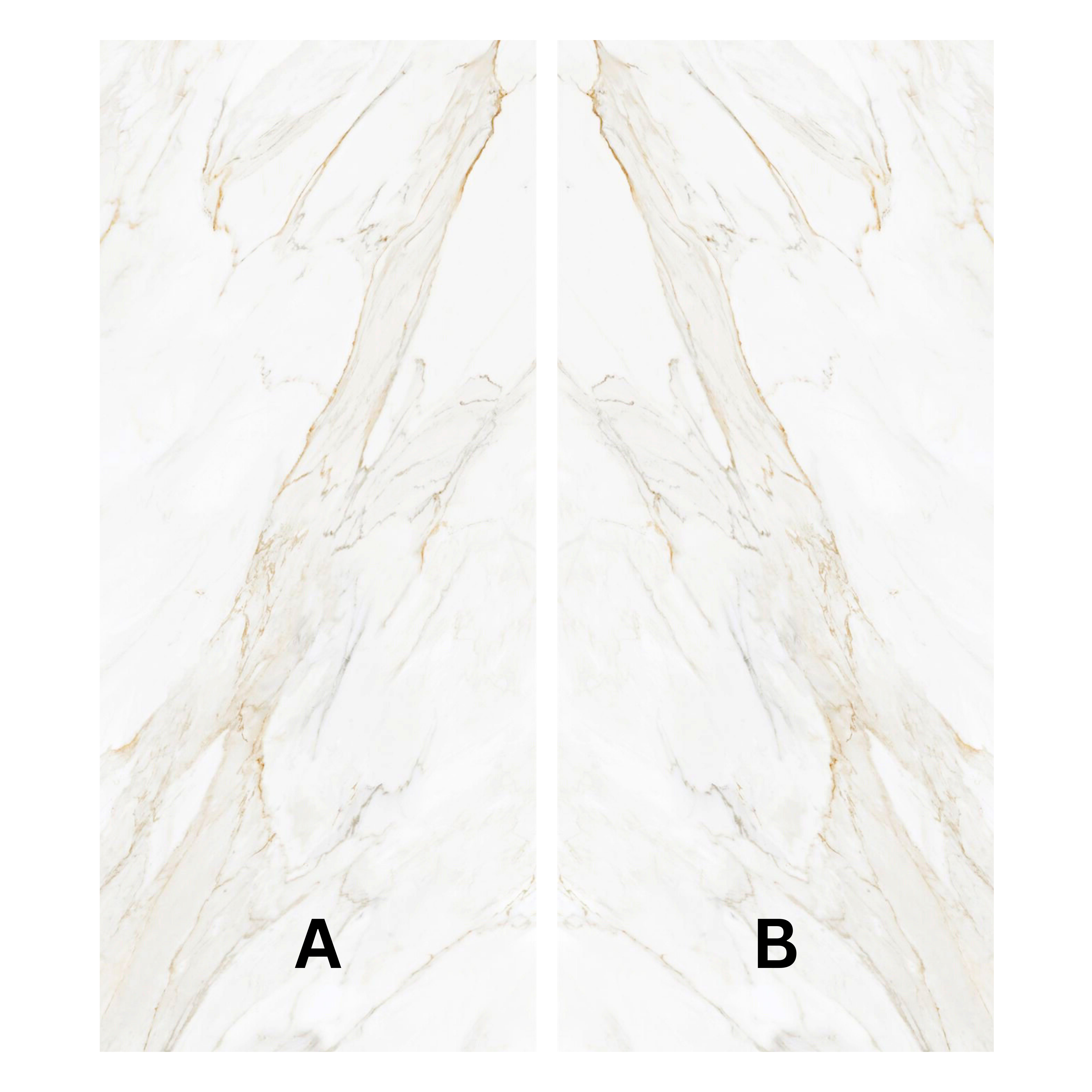 Calacatta Borghini 120x320cm glossy book-match porcelain slab with bold veining. Perfect for luxury walls, floors, and statement interiors.