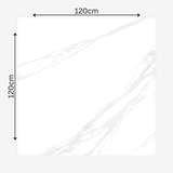 Calacatta White 120x120cm matt porcelain tile with bold grey veining. Elegant marble look, durable and stylish for luxury interiors.