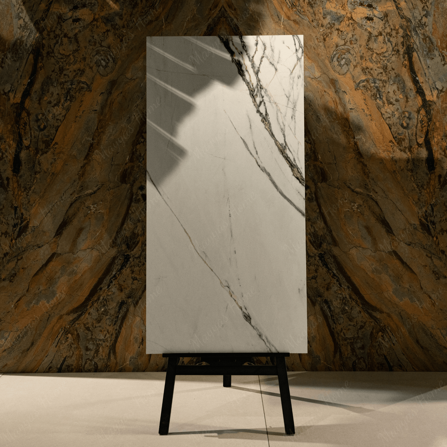 Calcutta Emerald porcelain tile 60x120cm 9mm thickness, white marble look with green veining, durable porcelain tile for luxury floors and walls.