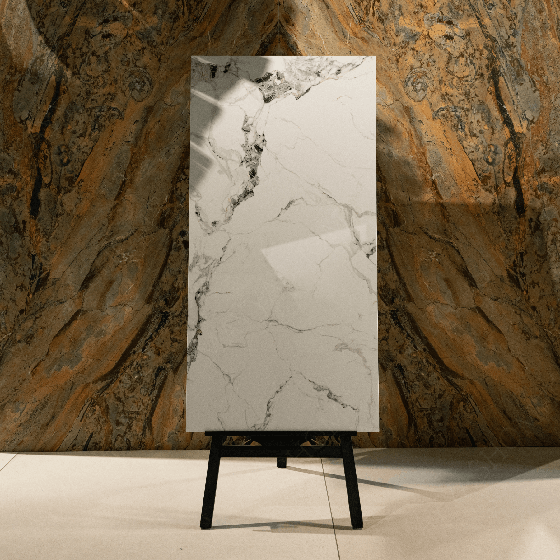 Crystal Ash porcelain tile 60x120cm 9mm thickness, ash grey marble look design, durable porcelain tile for modern floors and walls.