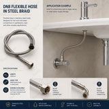 DN8 steel braided hose with 900mm length and straight G1/2 female connections. Ideal for commercial, residential and plumbing installations across UAE.